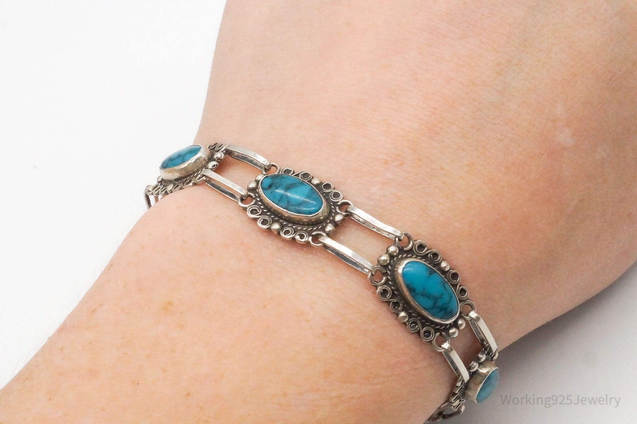 Vintage Handmade Native American Turquoise Sterling Silver Bracelet