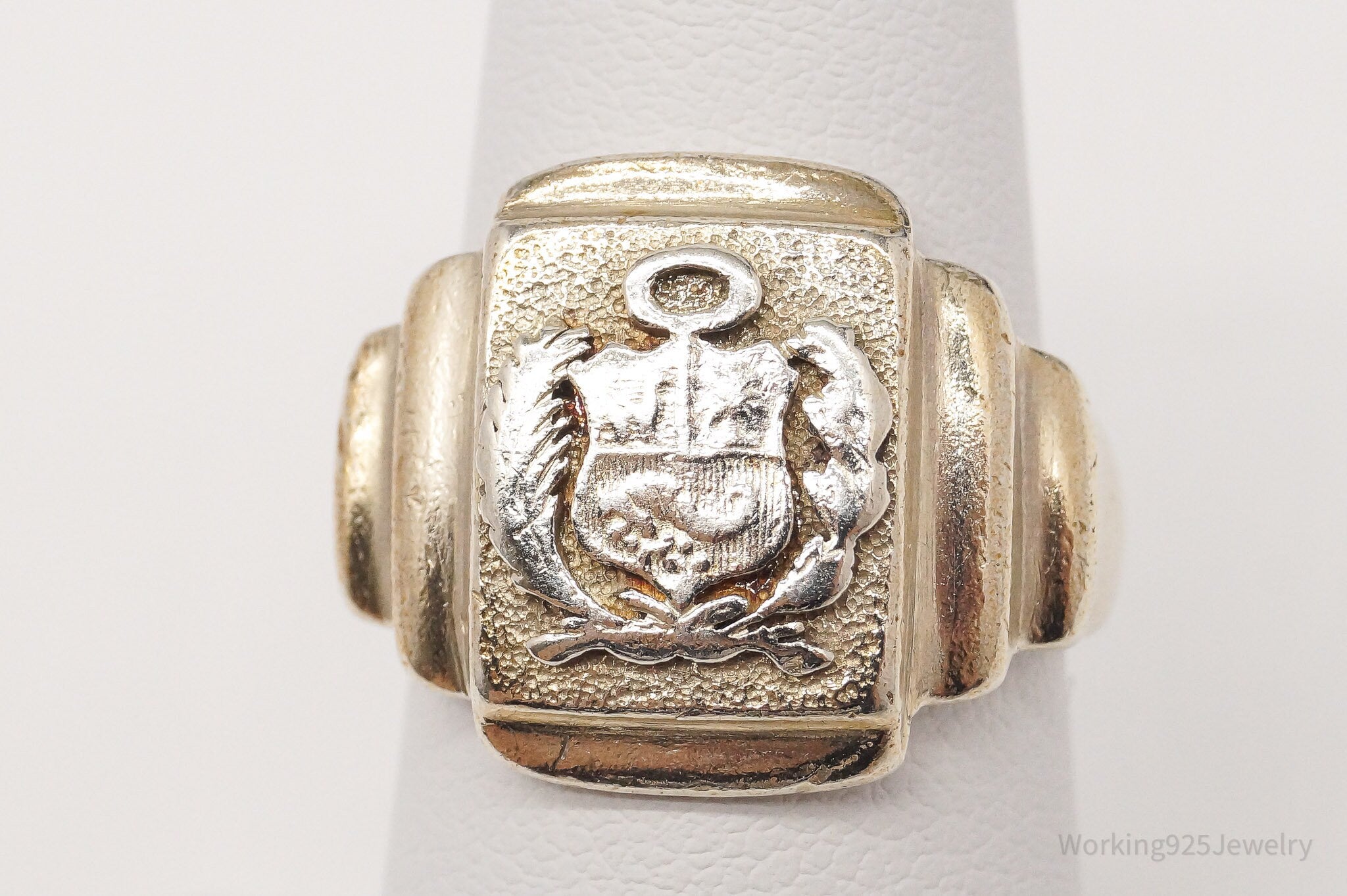 RARE Antique Peru National Coat Of Arms 900 Ring - Size 6.5