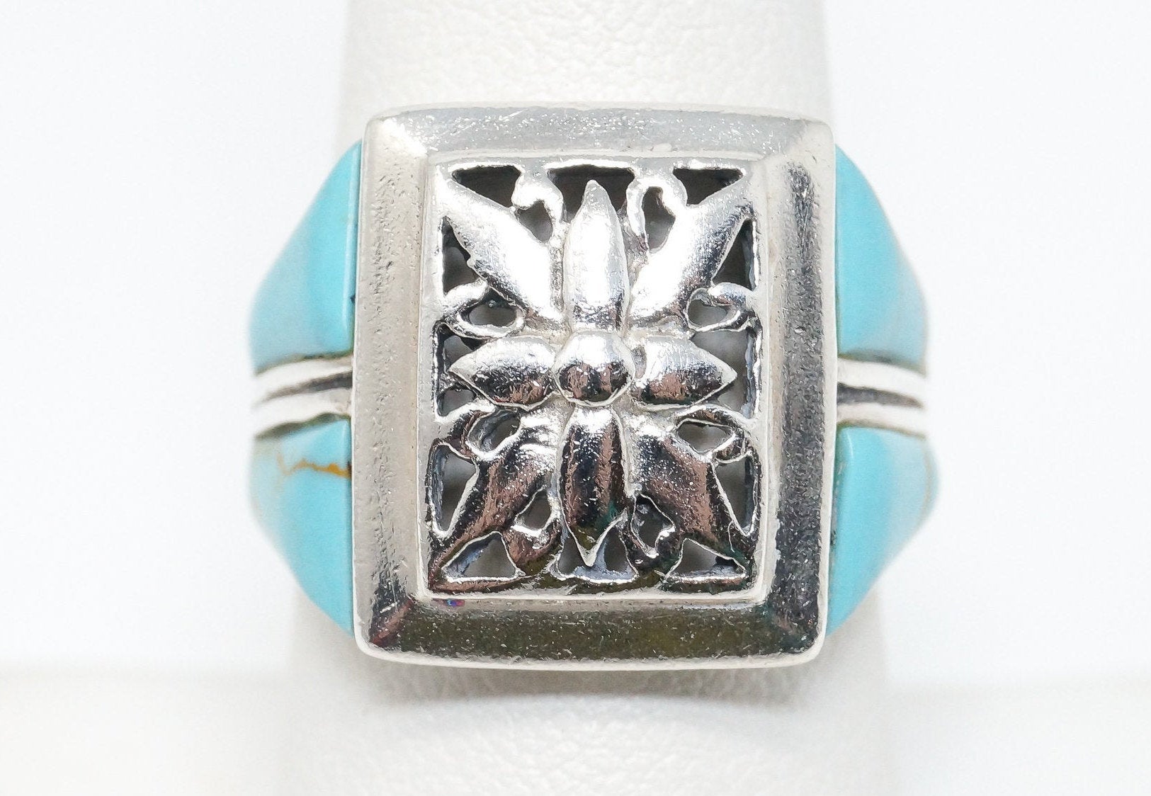 Vintage Thai Designer Turquoise Sterling Silver Ring SZ 7.75