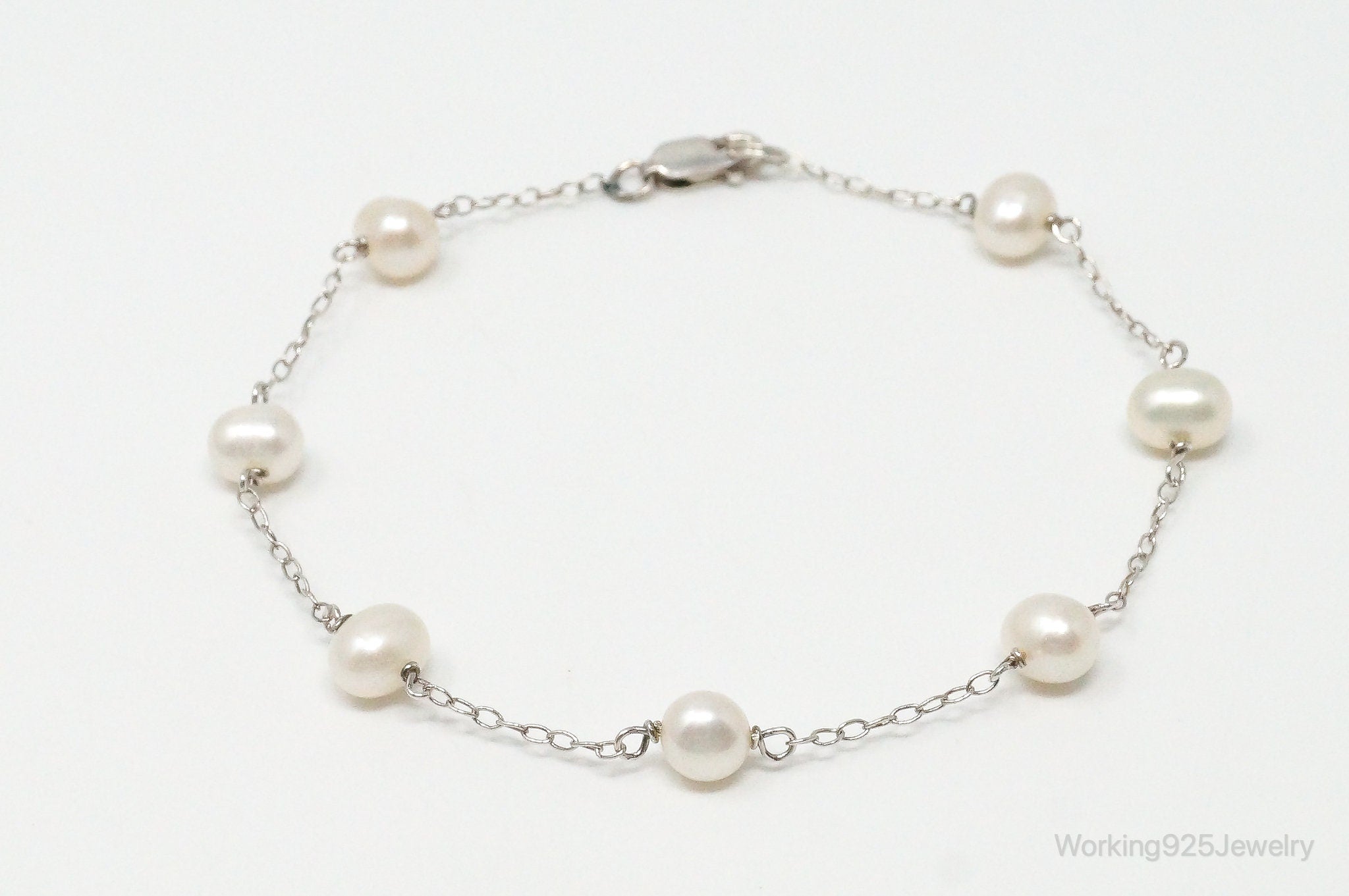 Vintage Pearl Sterling Silver Chain Bracelet