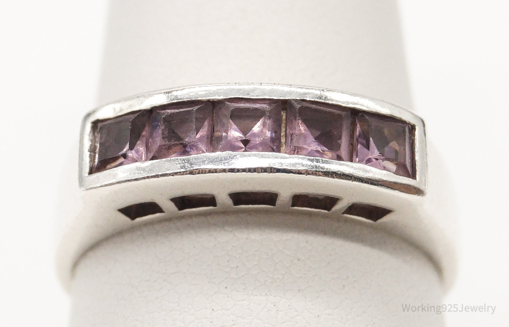 Vintage Purple Amethyst Sterling Silver Ring - Size 8