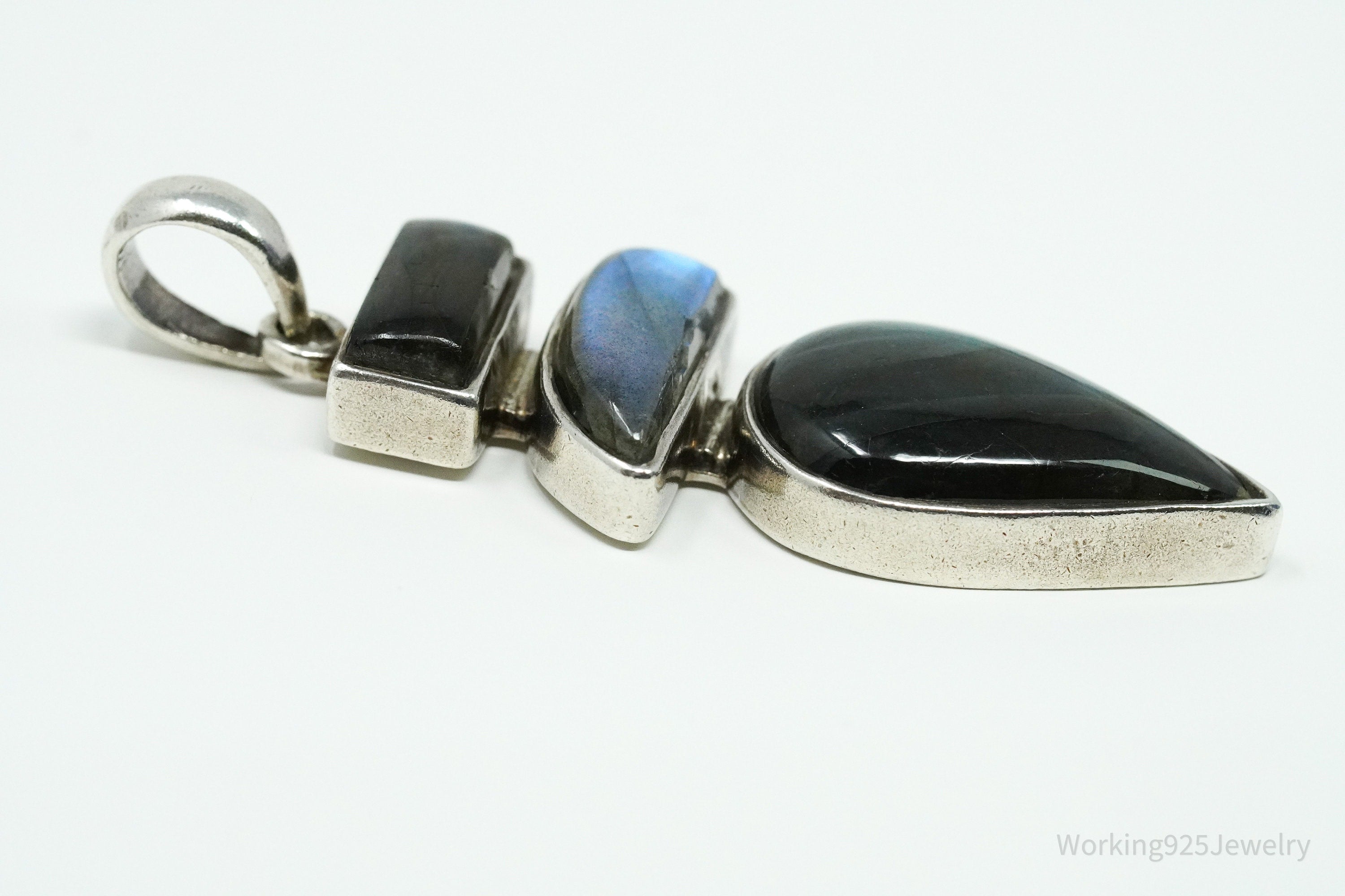 Vintage Large Labradorite Sterling Silver Necklace Pendant