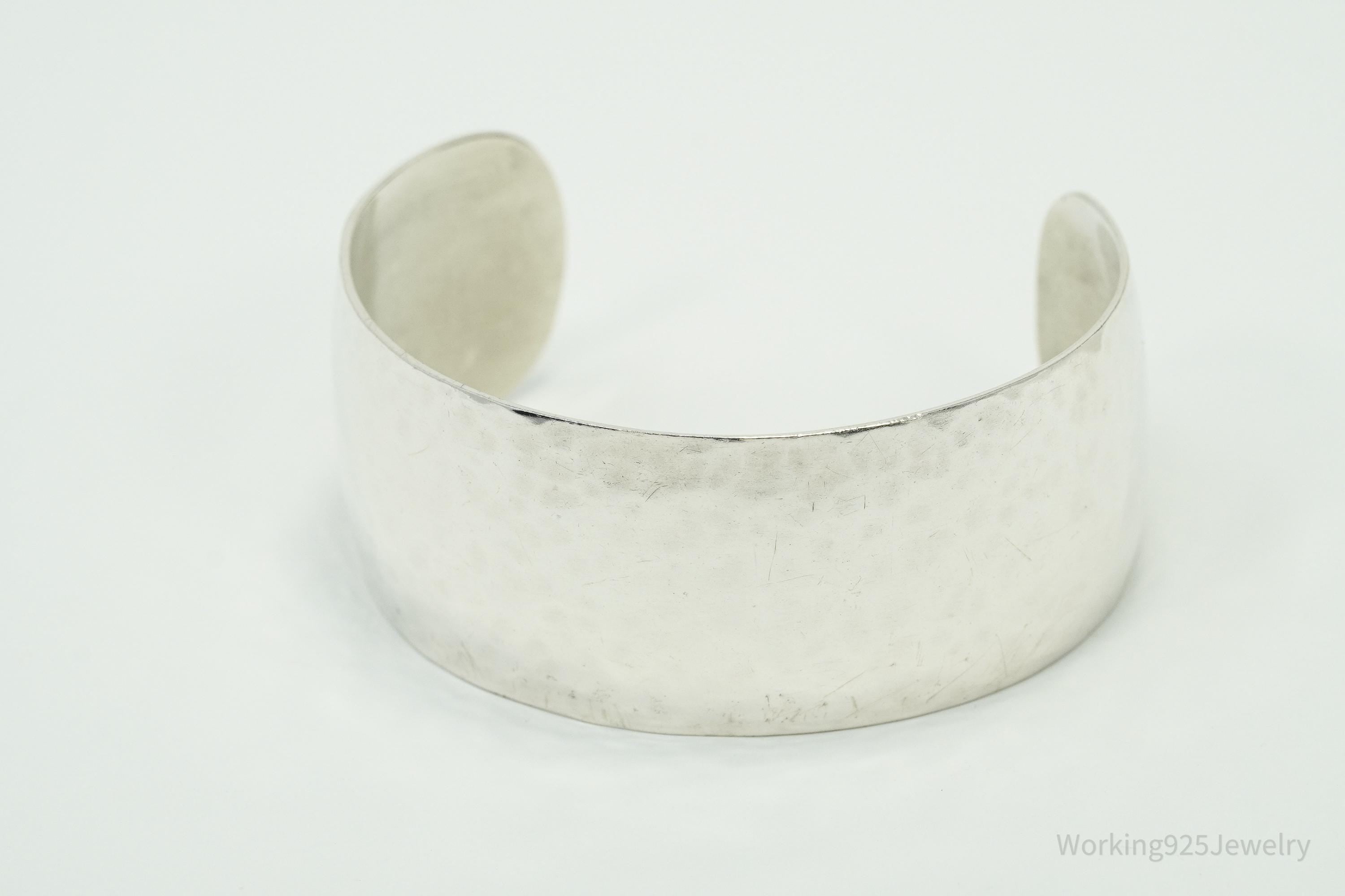 Vintage Handwrought Hammered Style Sterling Silver Cuff Bracelet 7"