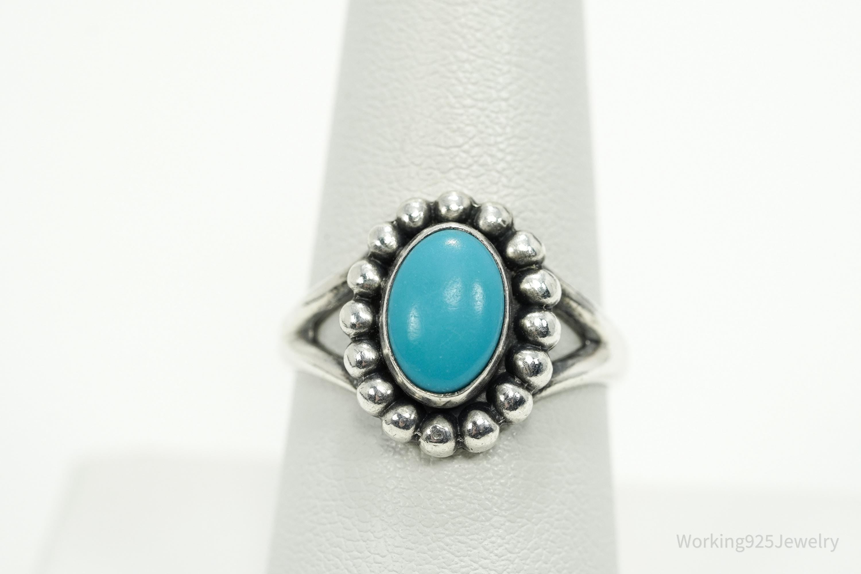 Vintage Native American Turquoise Sterling Silver Ring - Size 8.75