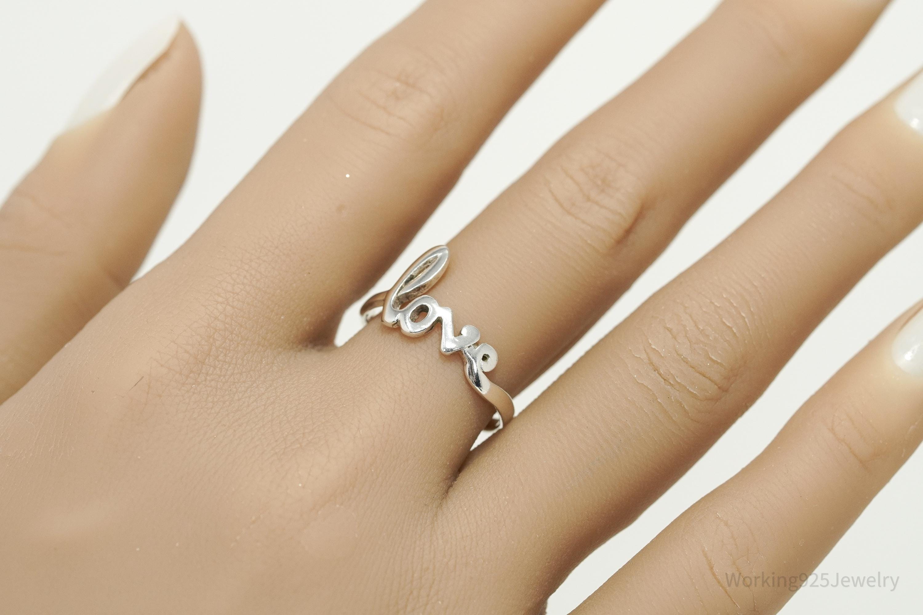 Vintage Cursive "Love" Sterling Silver Ring - Size 8.75
