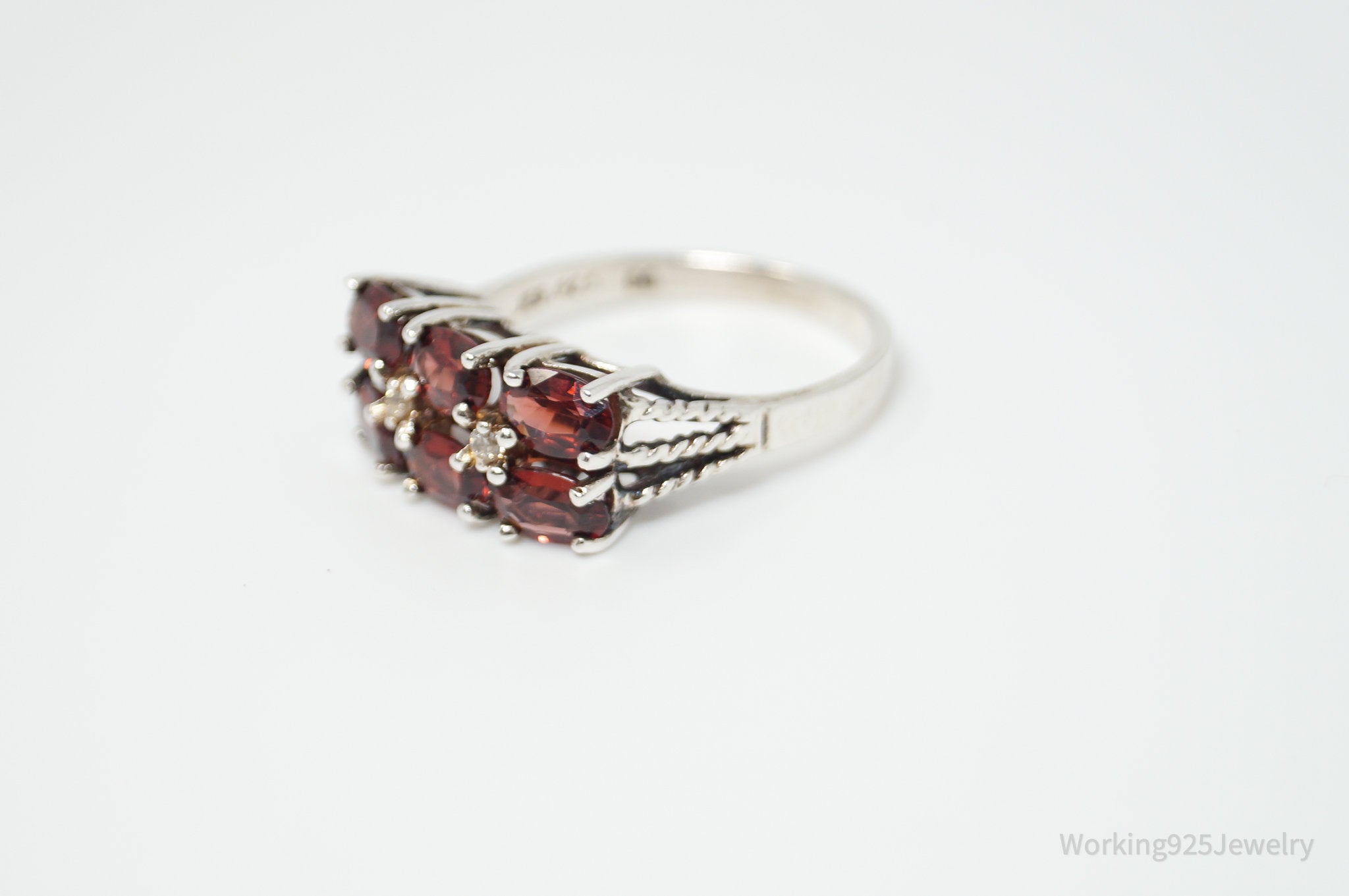 Vtg Designer JED Art Deco Garnet CZ Statement Ring Sterling Silver - Size 9.25