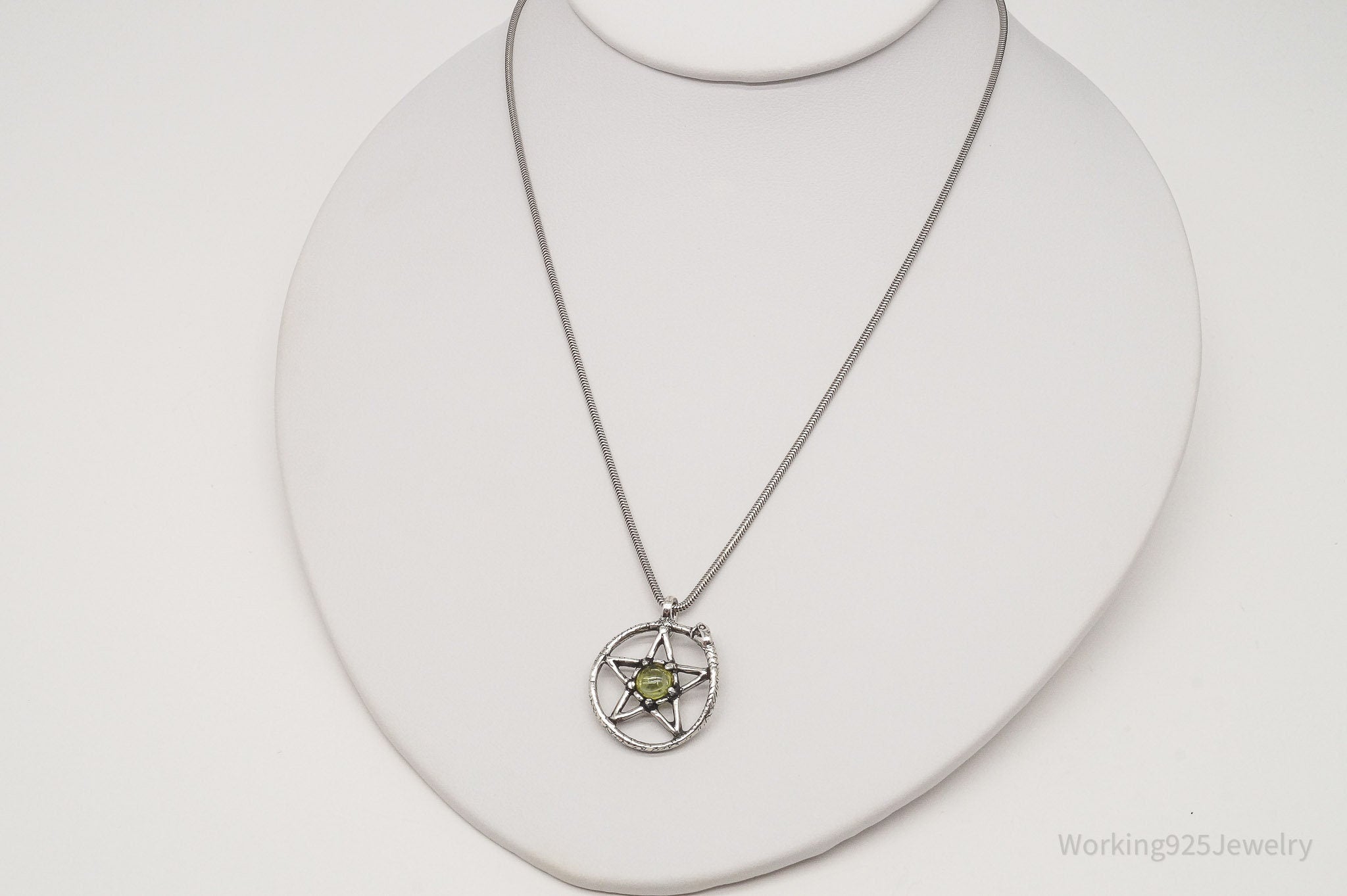 Vintage Ouroboros Peridot Sterling Silver Necklace 18"