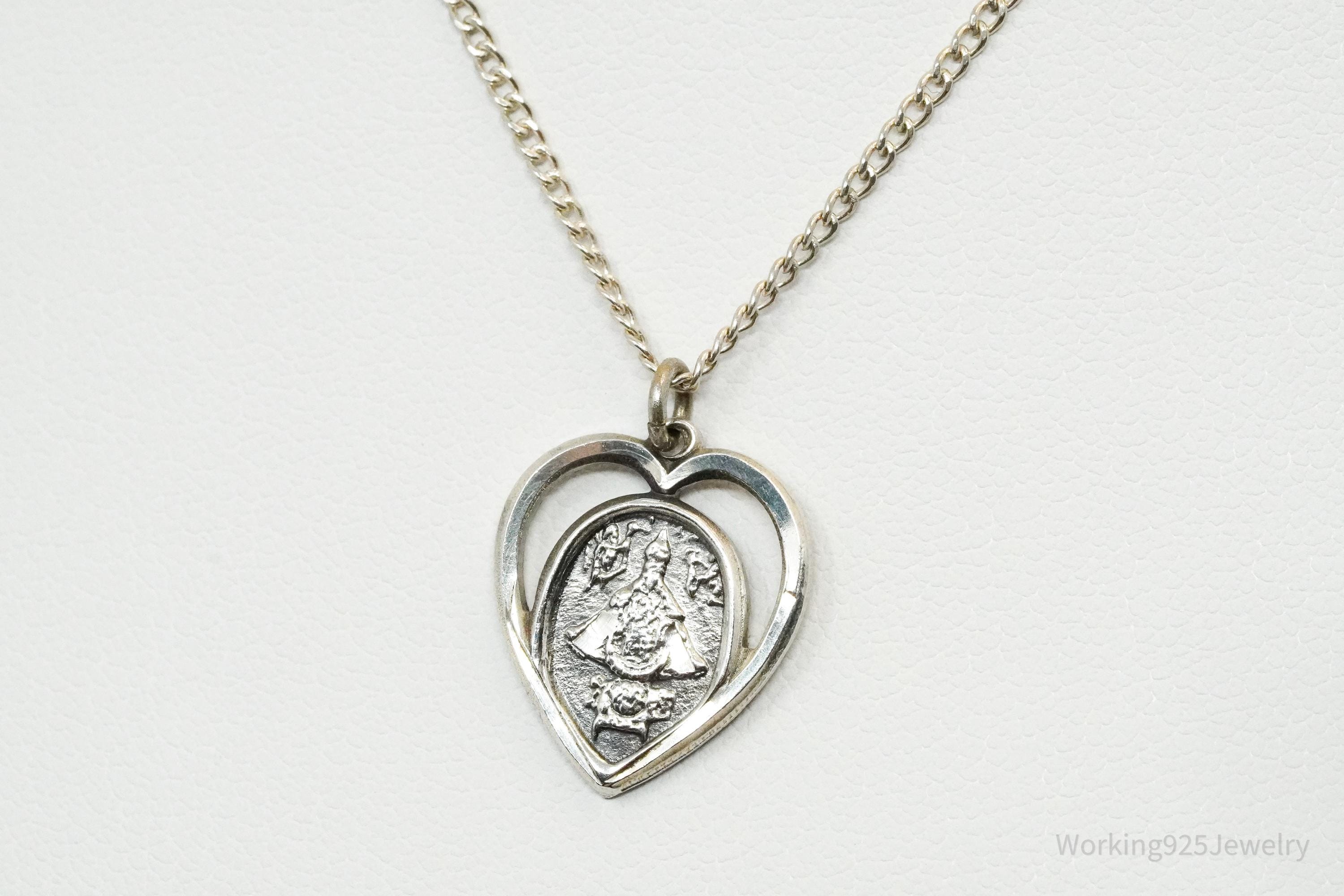 Midcentury Protection Heart Sterling Silver Necklace 20"