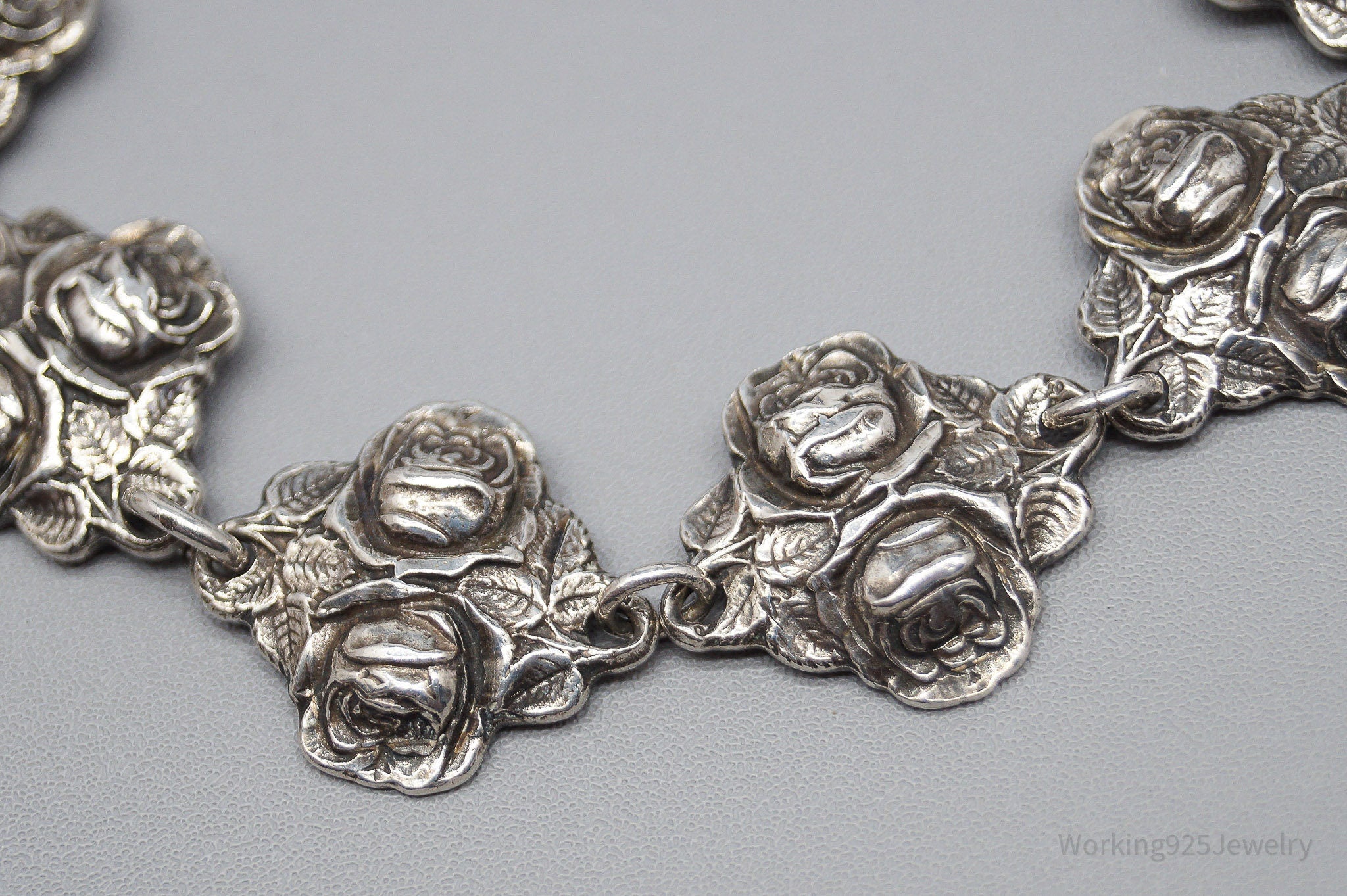 Antique Rosary Roses Mary & Saints Sterling Silver Bracelet - 7 7/8"
