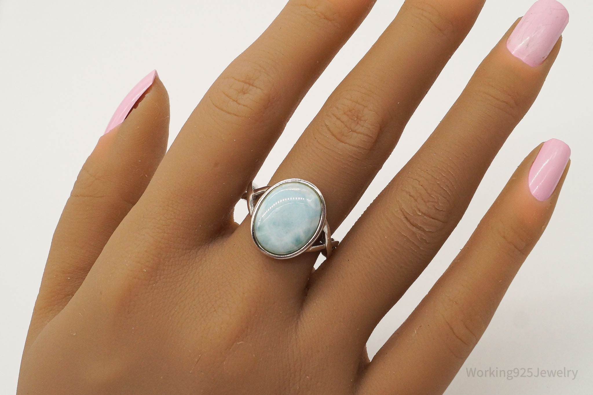 Vintage Blue Larimar Sterling Silver Ring - Size 9