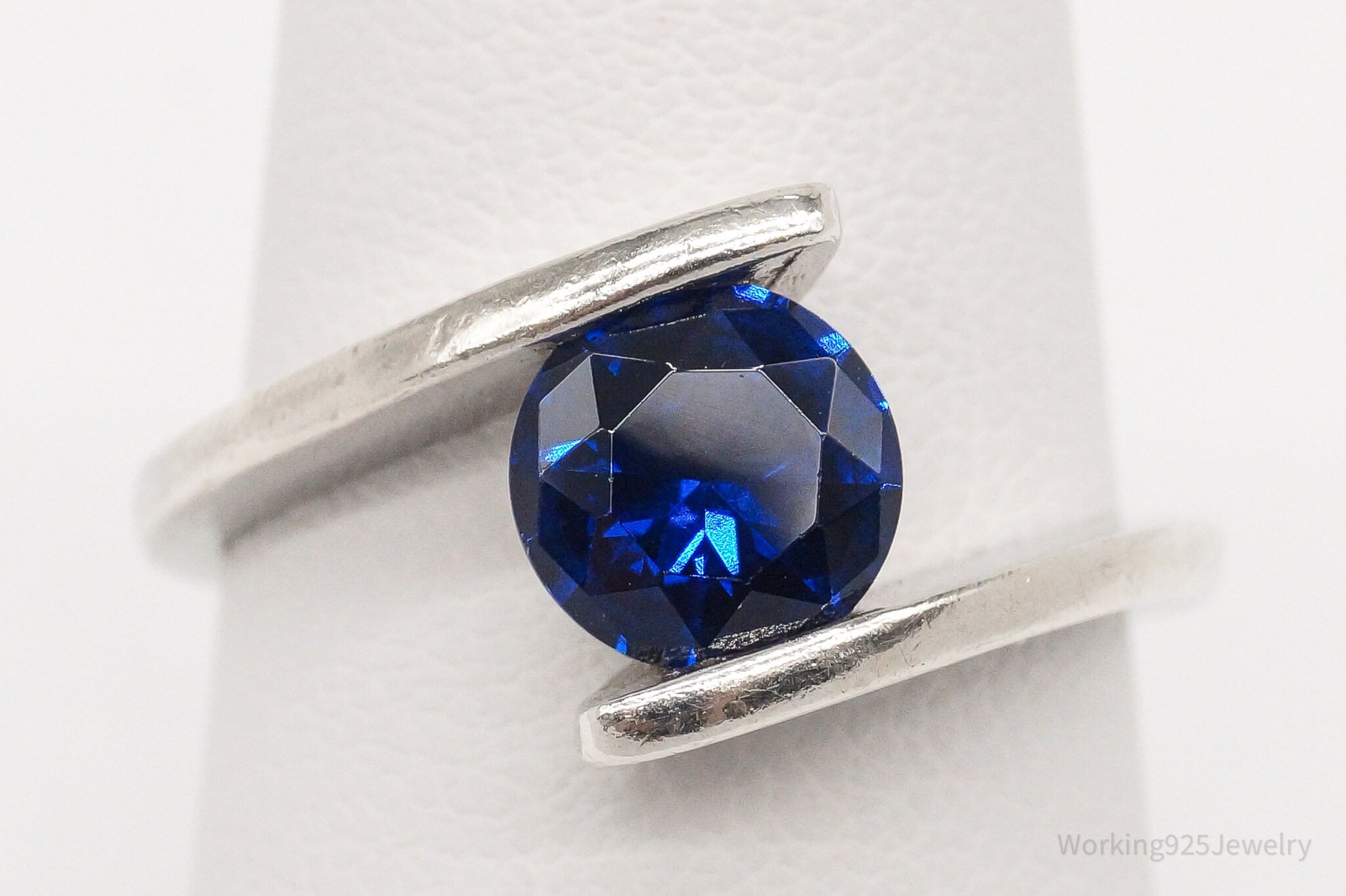 Vintage Lab Sapphire By-Pass Sterling Silver Ring - Size 6.75