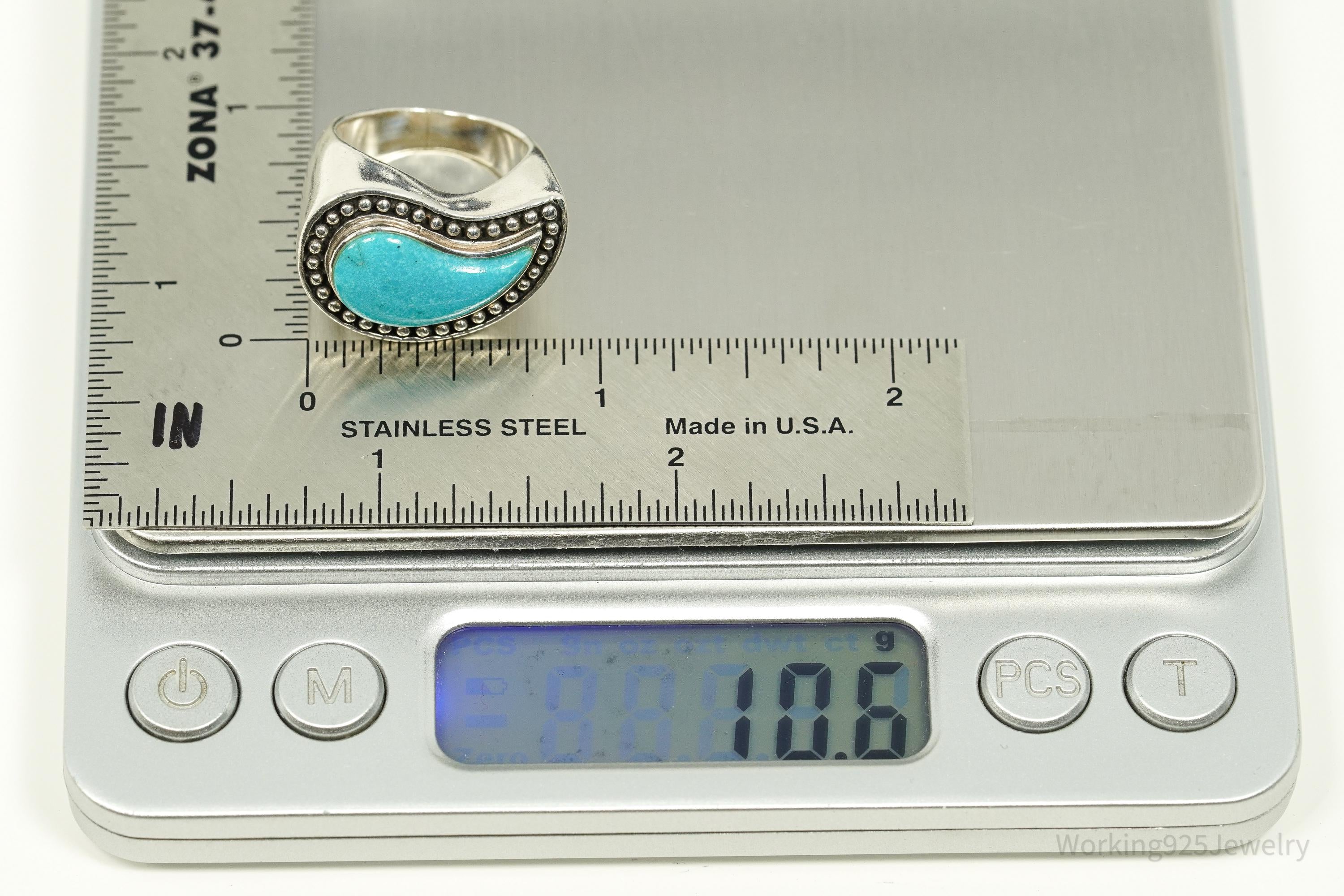 Vintage Designer SX Turquoise Paisley Sterling Silver Ring - Size 6.25