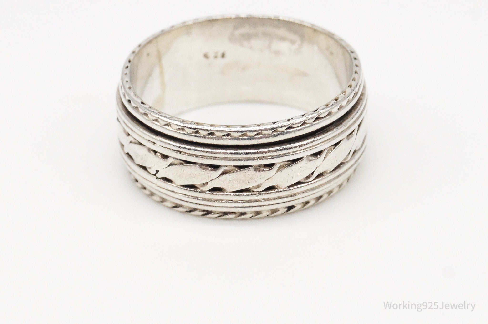 Vintage Rope Wire Style Sterling Silver Spinner Ring - Size 9.5