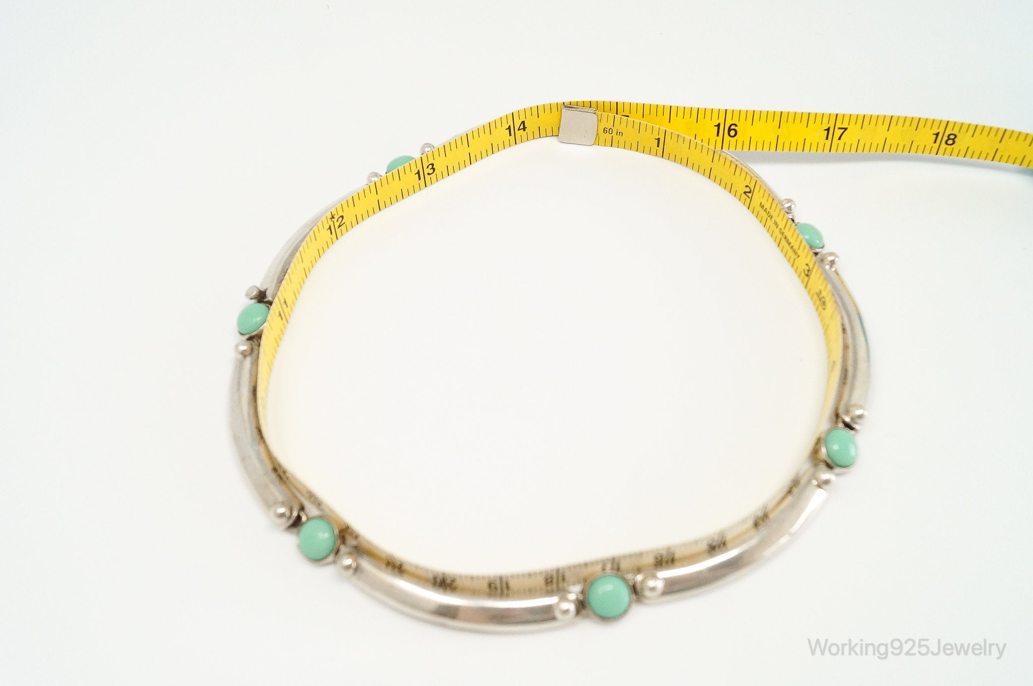 Vintage Mexico Turquoise Modernist Sterling Silver Necklace