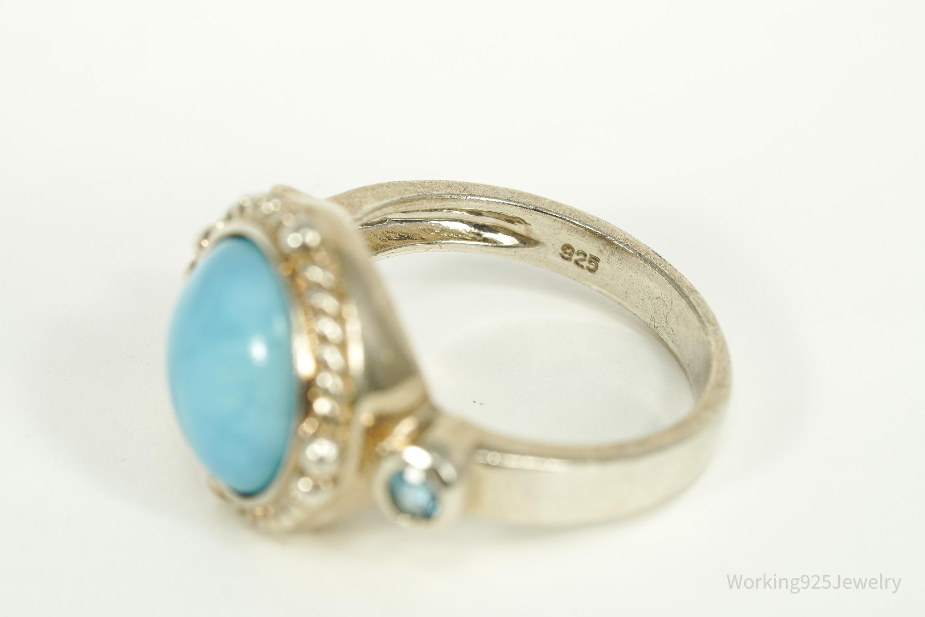 Vintage Blue Larimar & Blue Topaz Sterling Silver Ring - Size 9