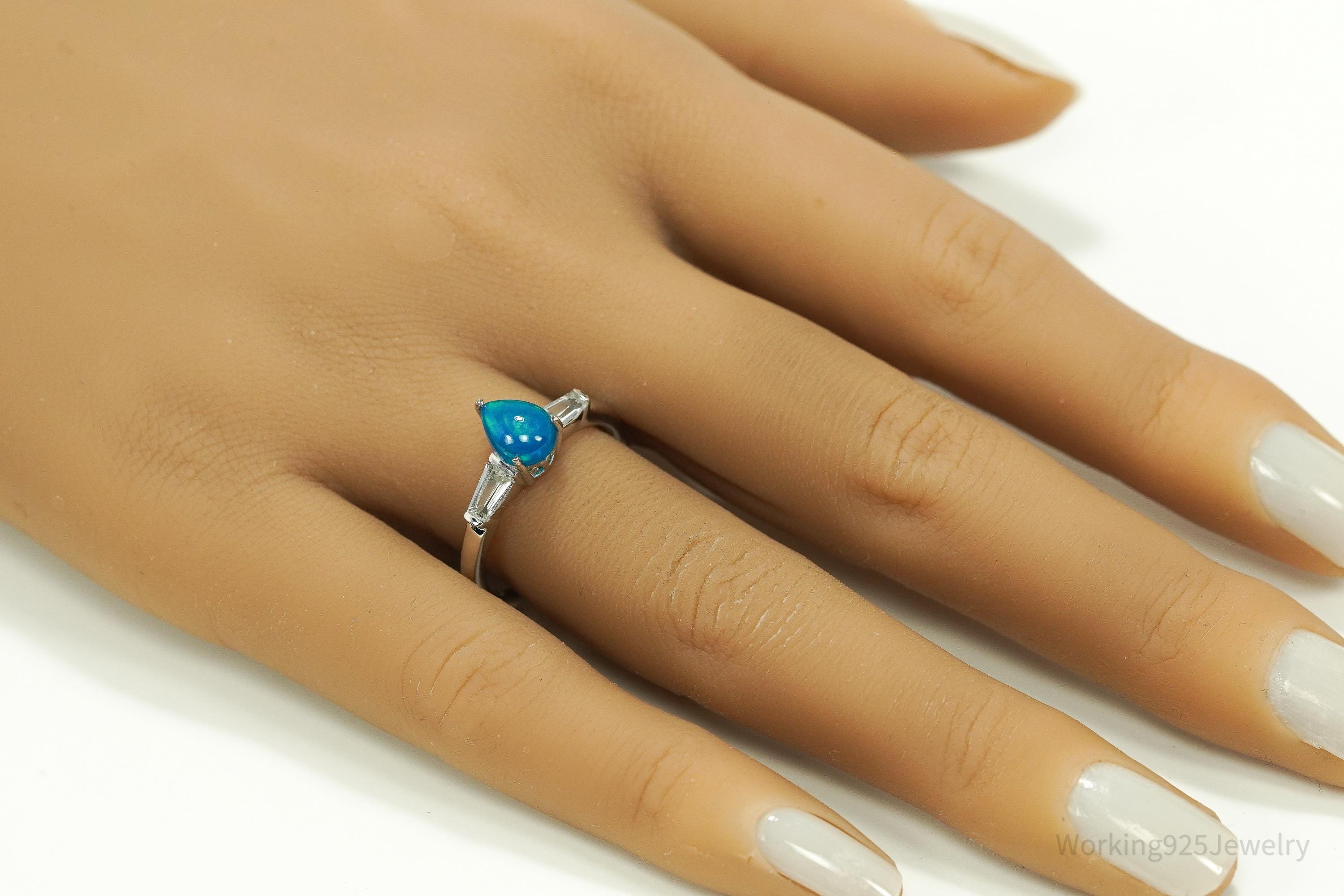 D'Joy Blue Opal & Cubic Zirconia Sterling Silver Ring - Size 8.25