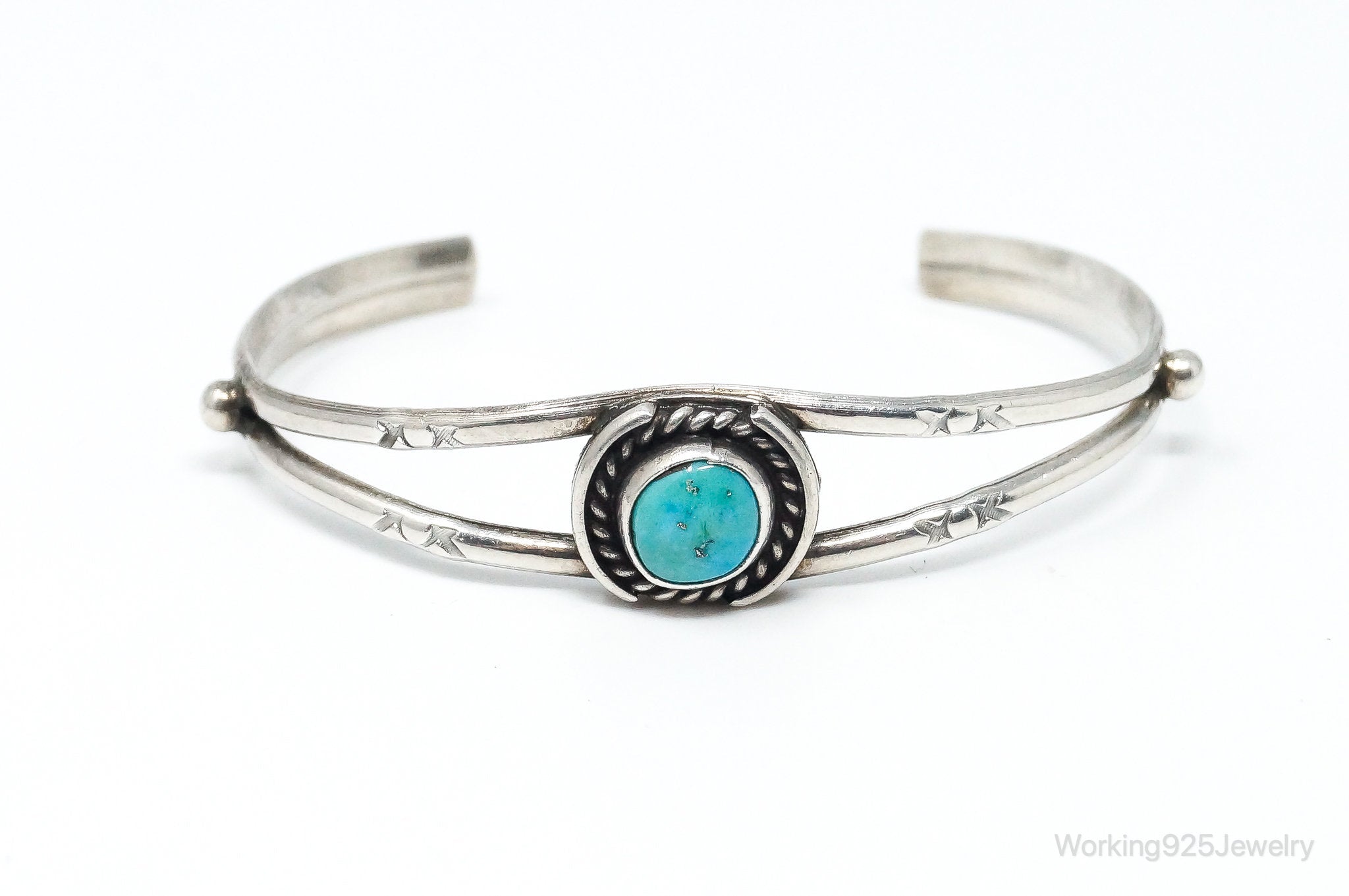 Vintage Native Handmade Unsigned Turquoise Sterling Silver Cuff Bracelet