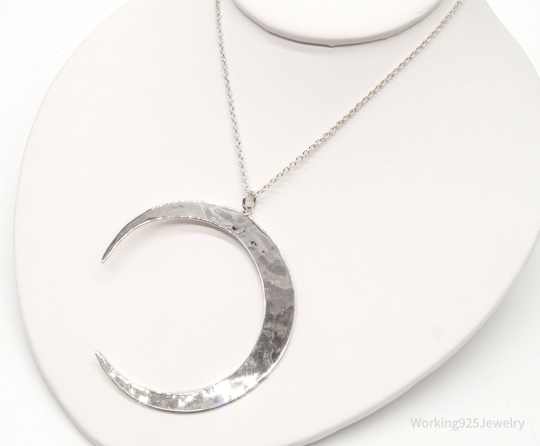 Vintage RLM Studio Large Moon Hammered Style Sterling Silver Necklace