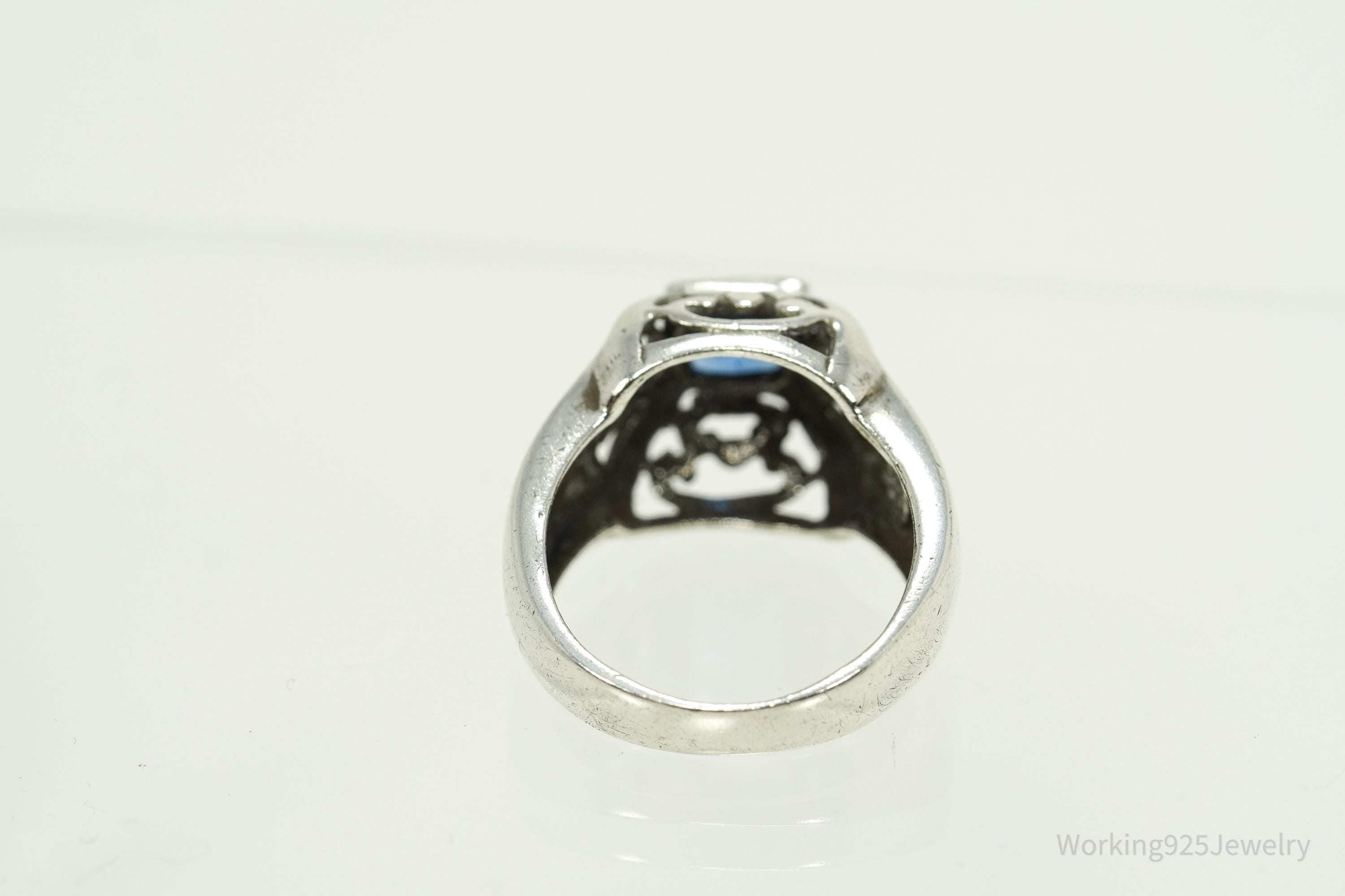 Vintage Blue Cubic Zirconia Sterling Silver Ring - Size 7.25