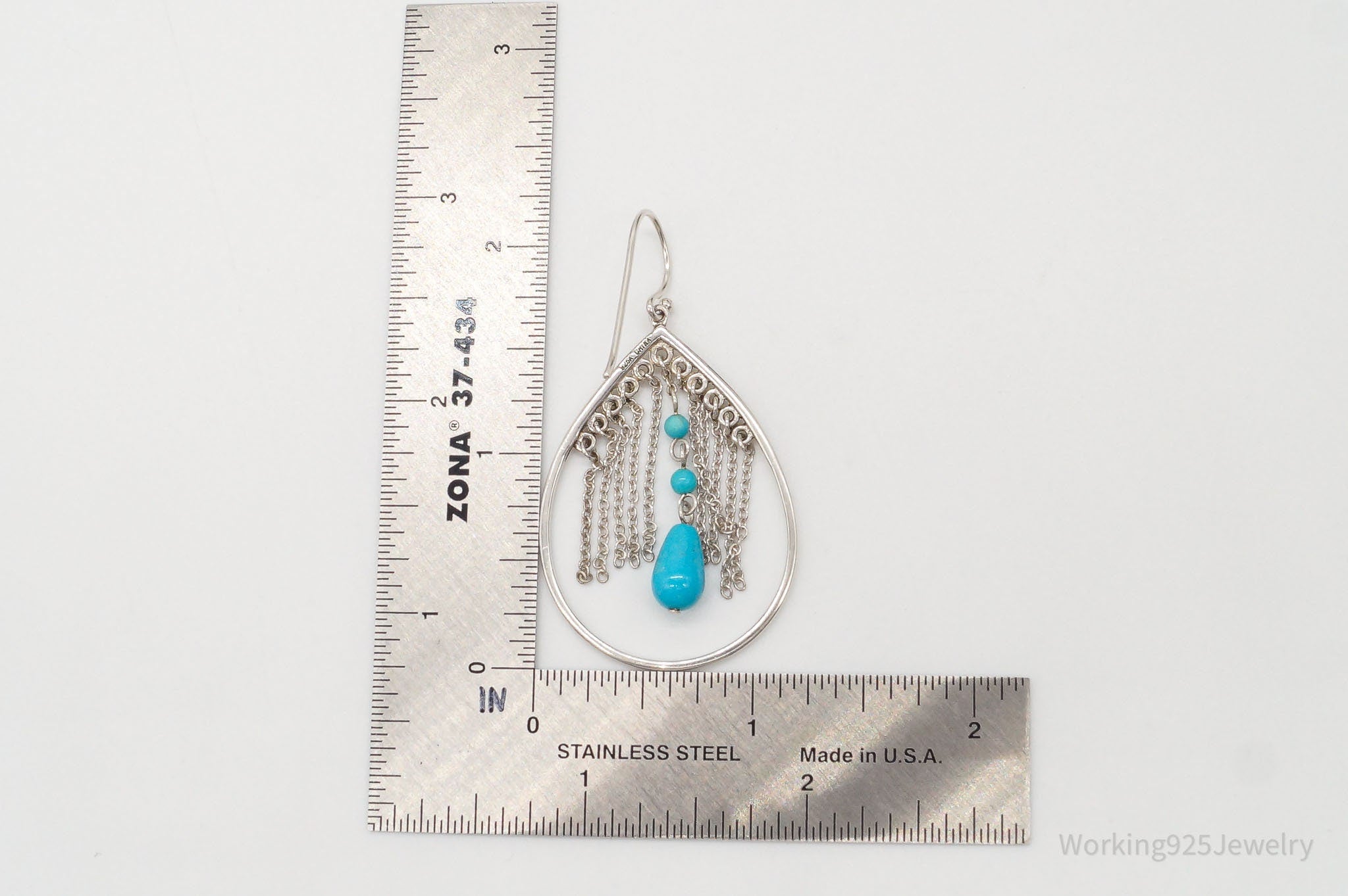 Vintage Turquoise & Chains Sterling Silver Earrings