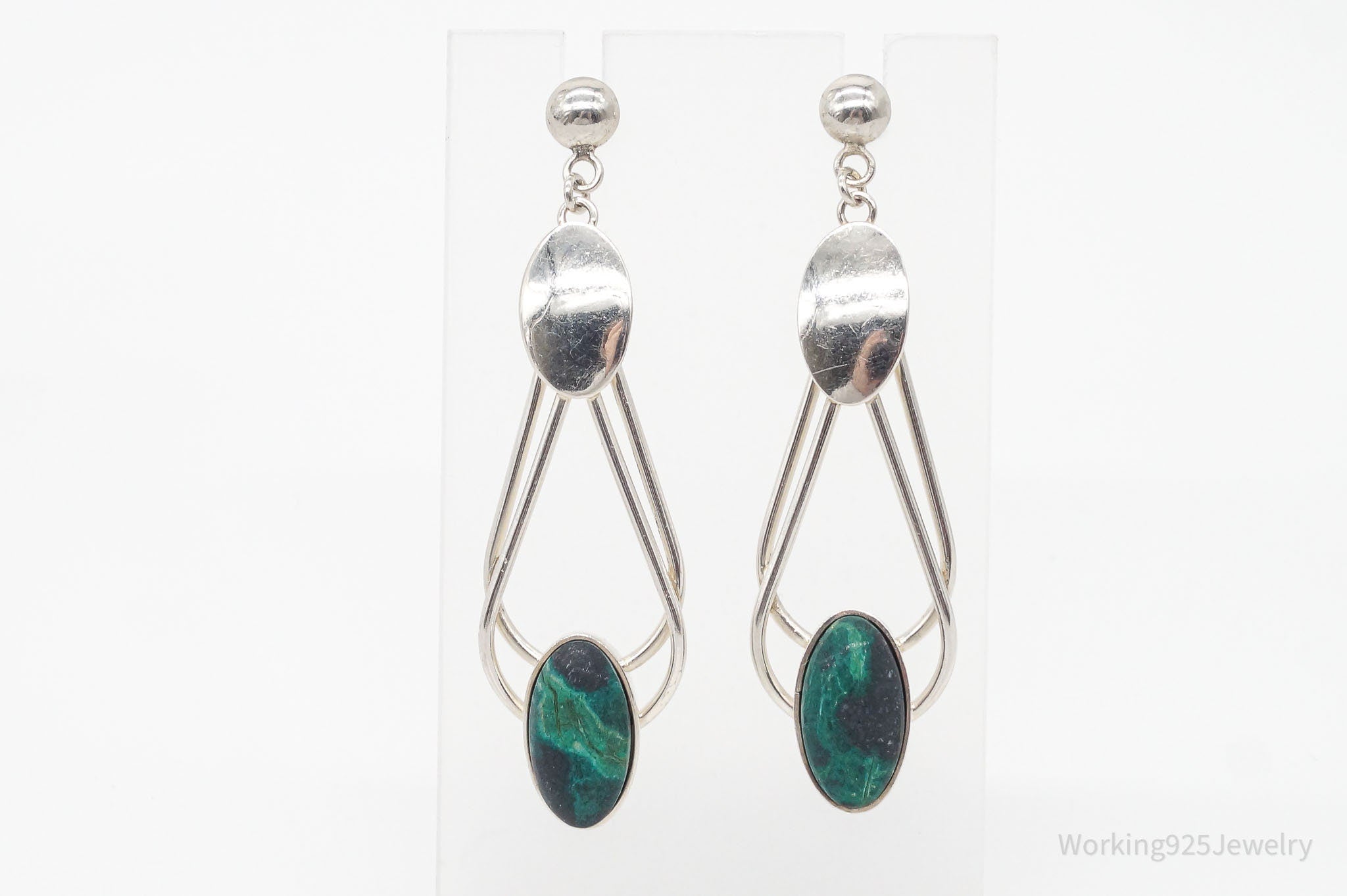 Vintage Peru Chrysocolla Sterling Silver Earrings