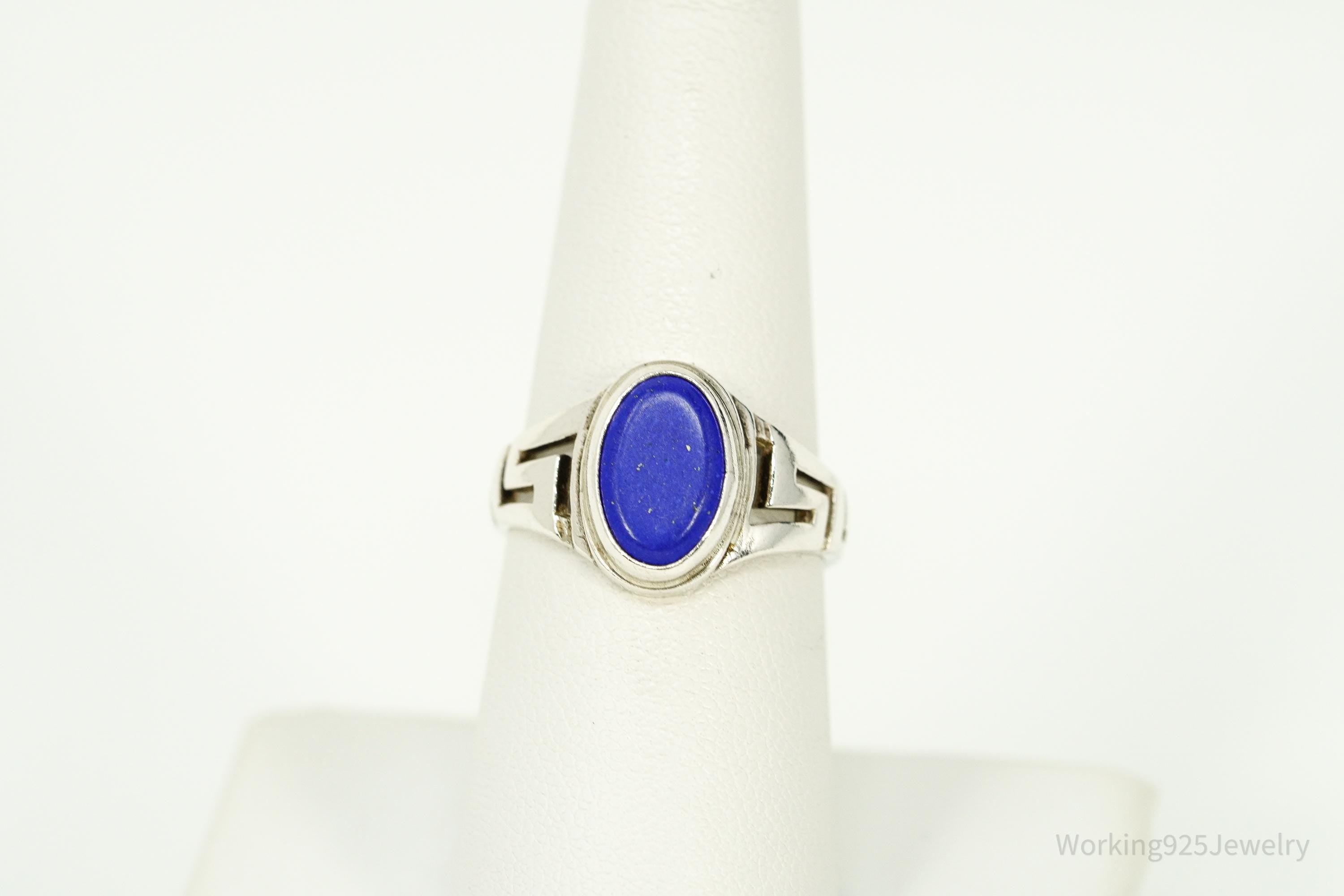 Vintage Blue Lapis Lazuli Sterling Silver Ring - Size 7.5