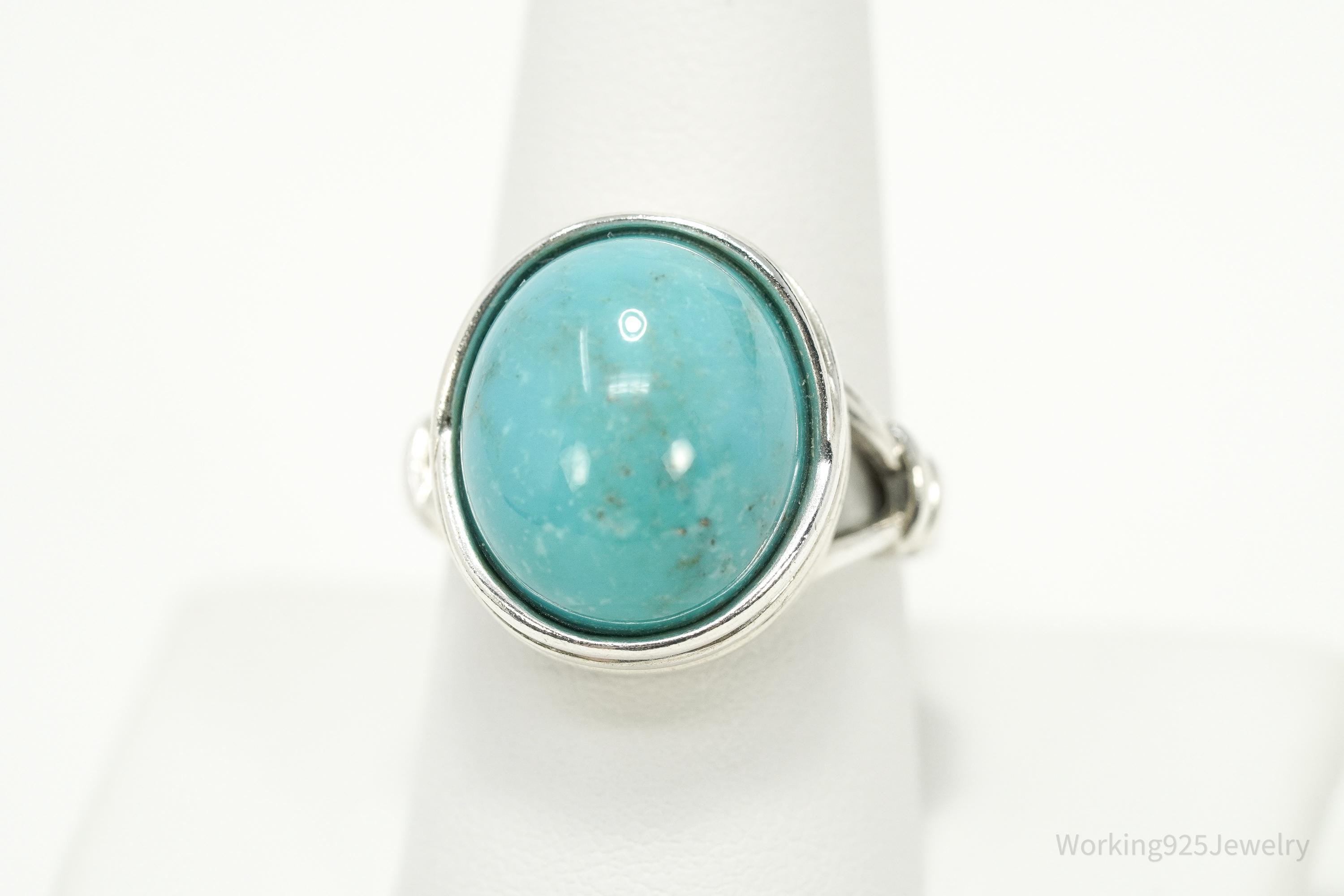 Vintage Turquoise Split Shank Sterling Silver Ring Size 9