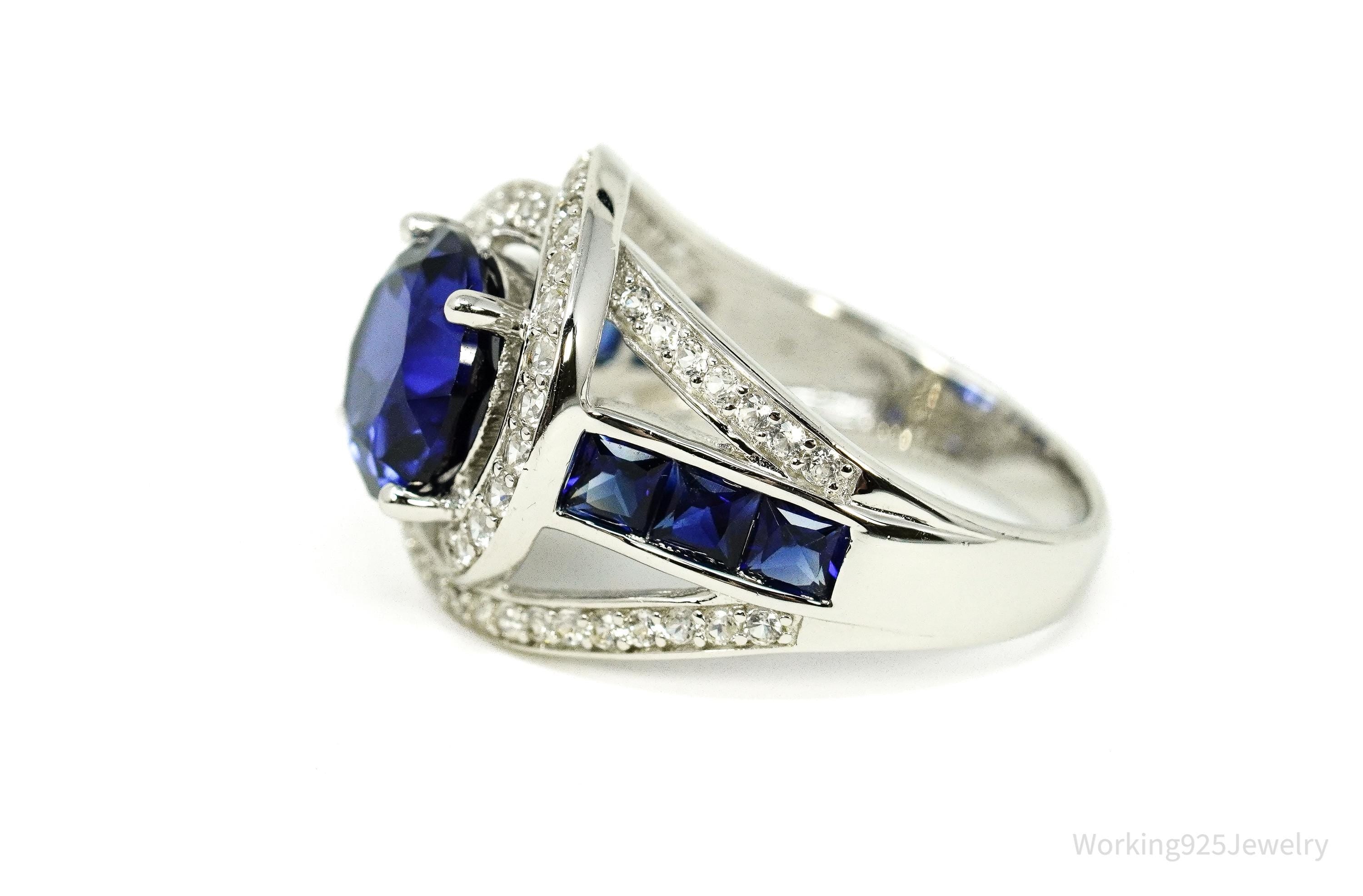 Vintage Blue & White Sapphire Sterling Silver Ring - Size 6.75