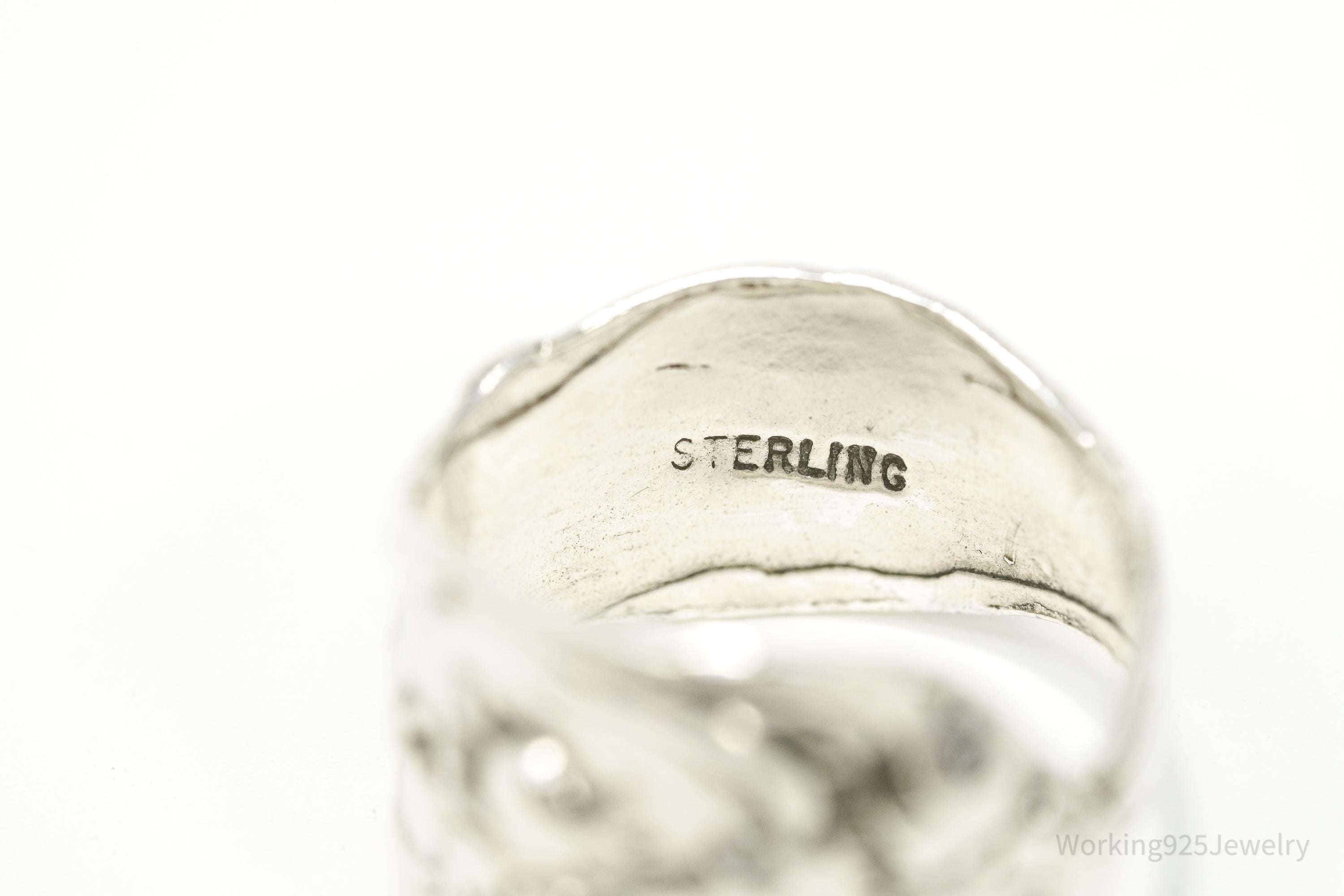 Antique Floral Sterling Silver Spoon Ring - Size 5.25
