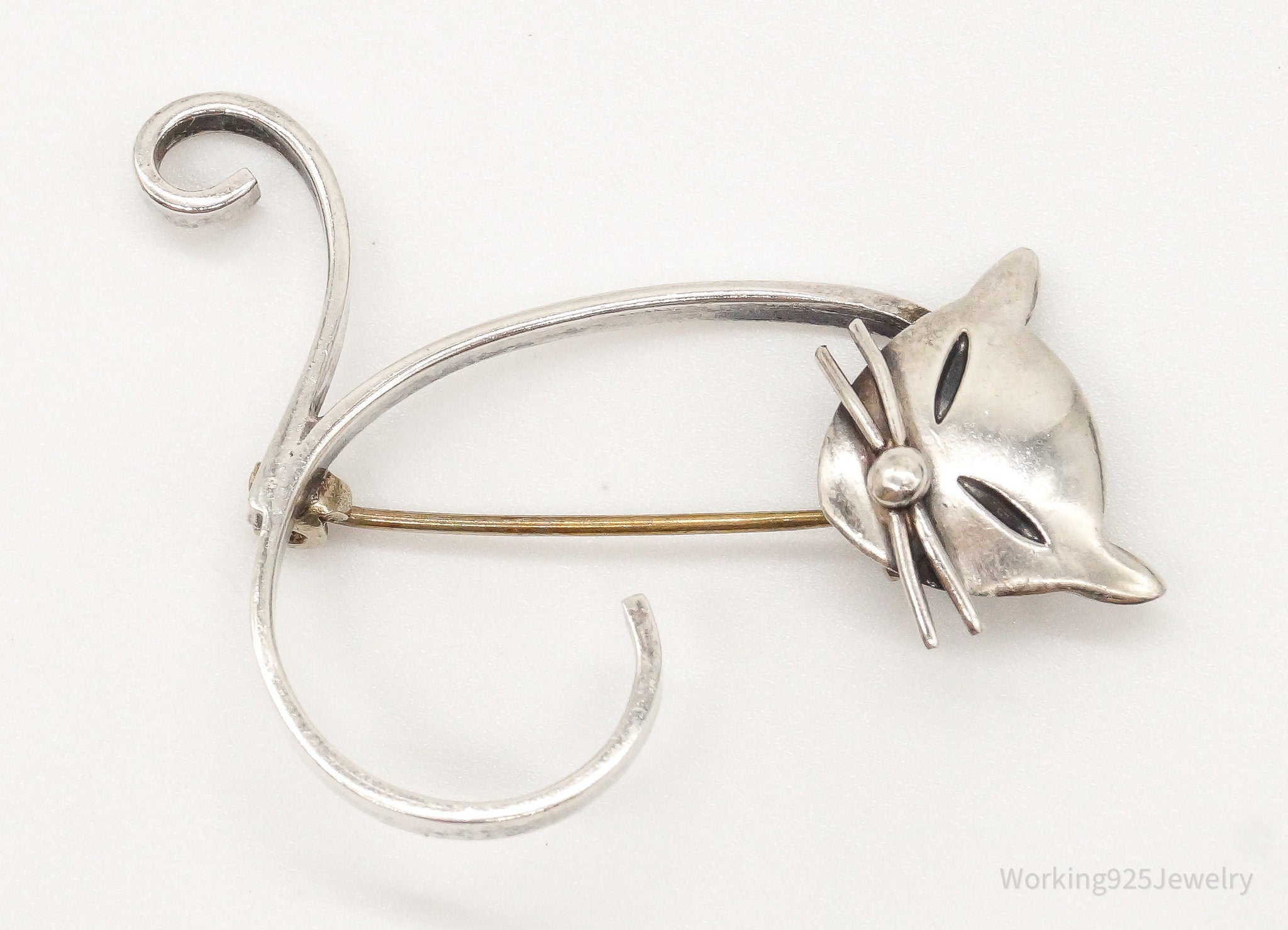 Vintage Taxco Designer Abstract Cat Sterling Silver Brooch Pin