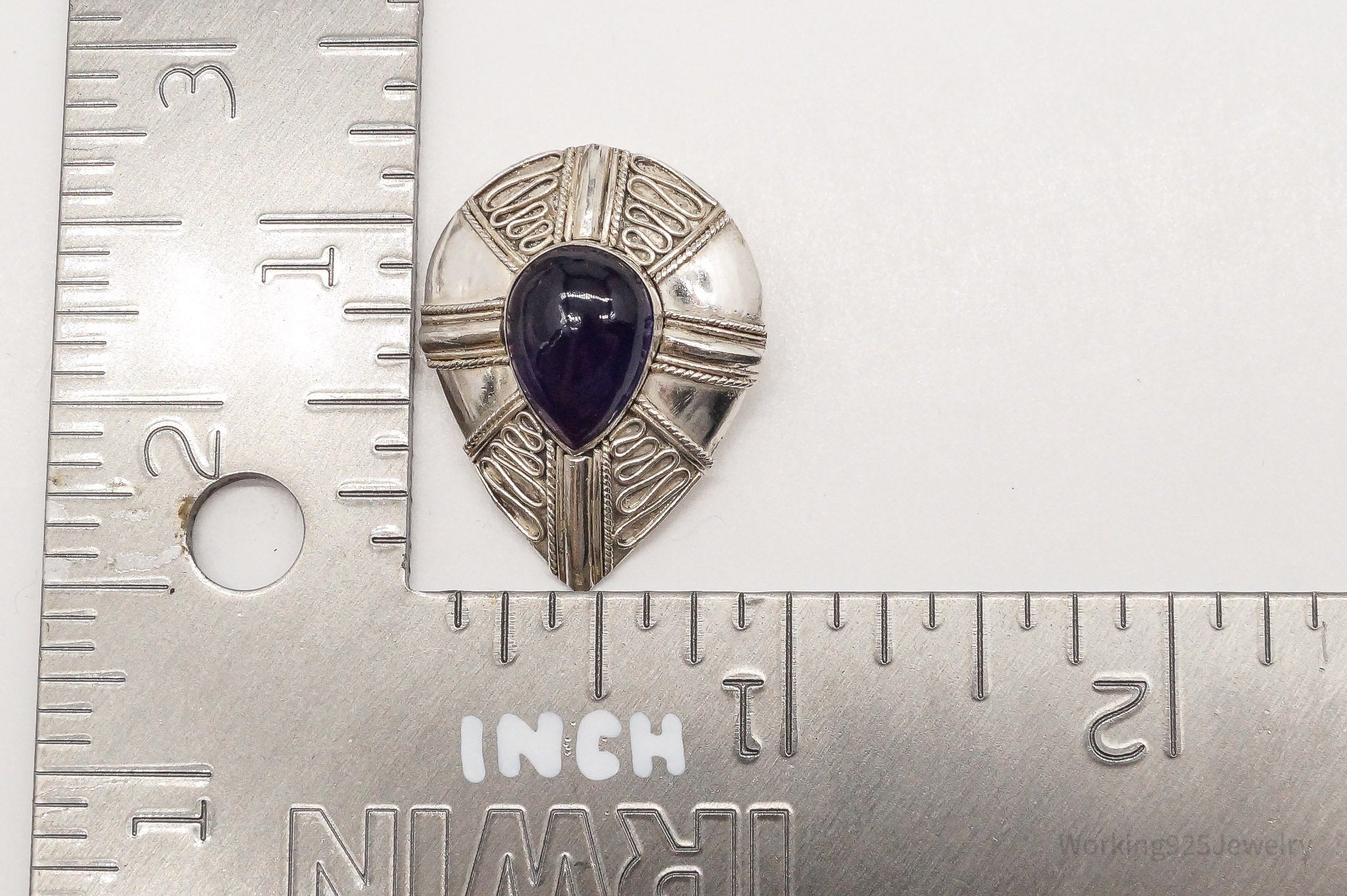 Vintage Amethyst Bali Style Filigree Sterling Silver Brooch Pin Pendant