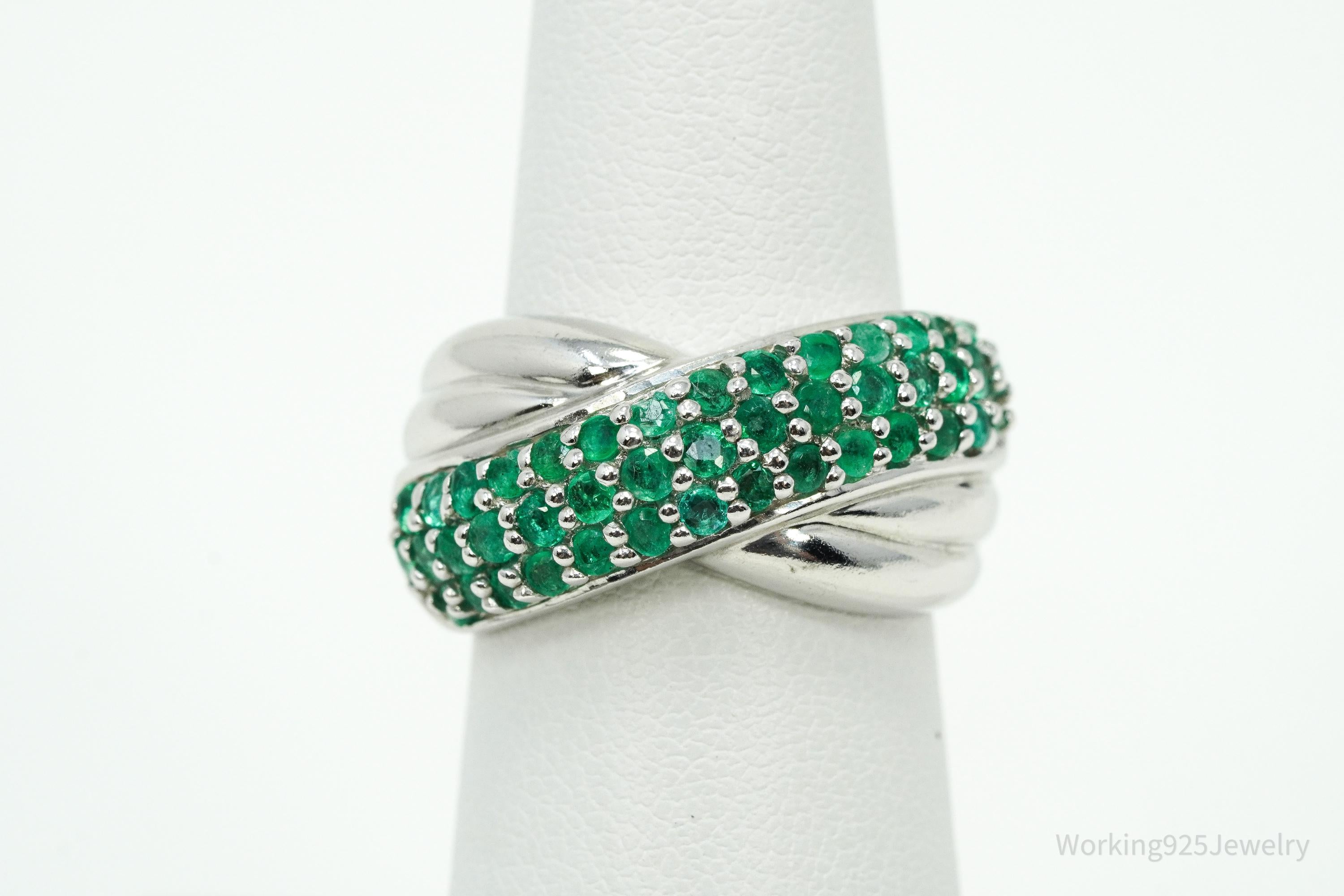 Vintage CNA Emerald Sterling Silver Ring - Size 6