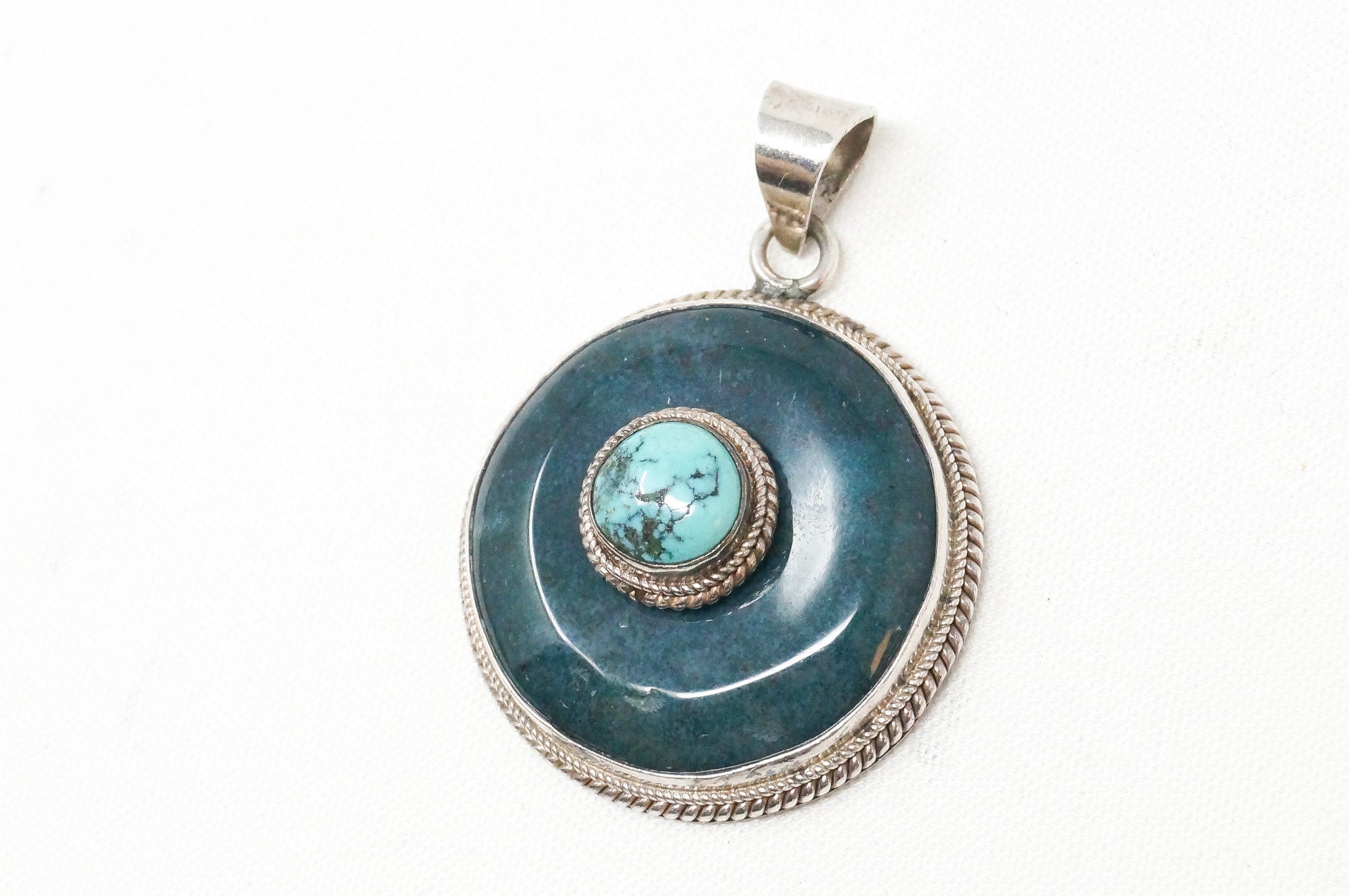 Vintage Southwest Style Turquoise Sterling Silver Necklace Pendant