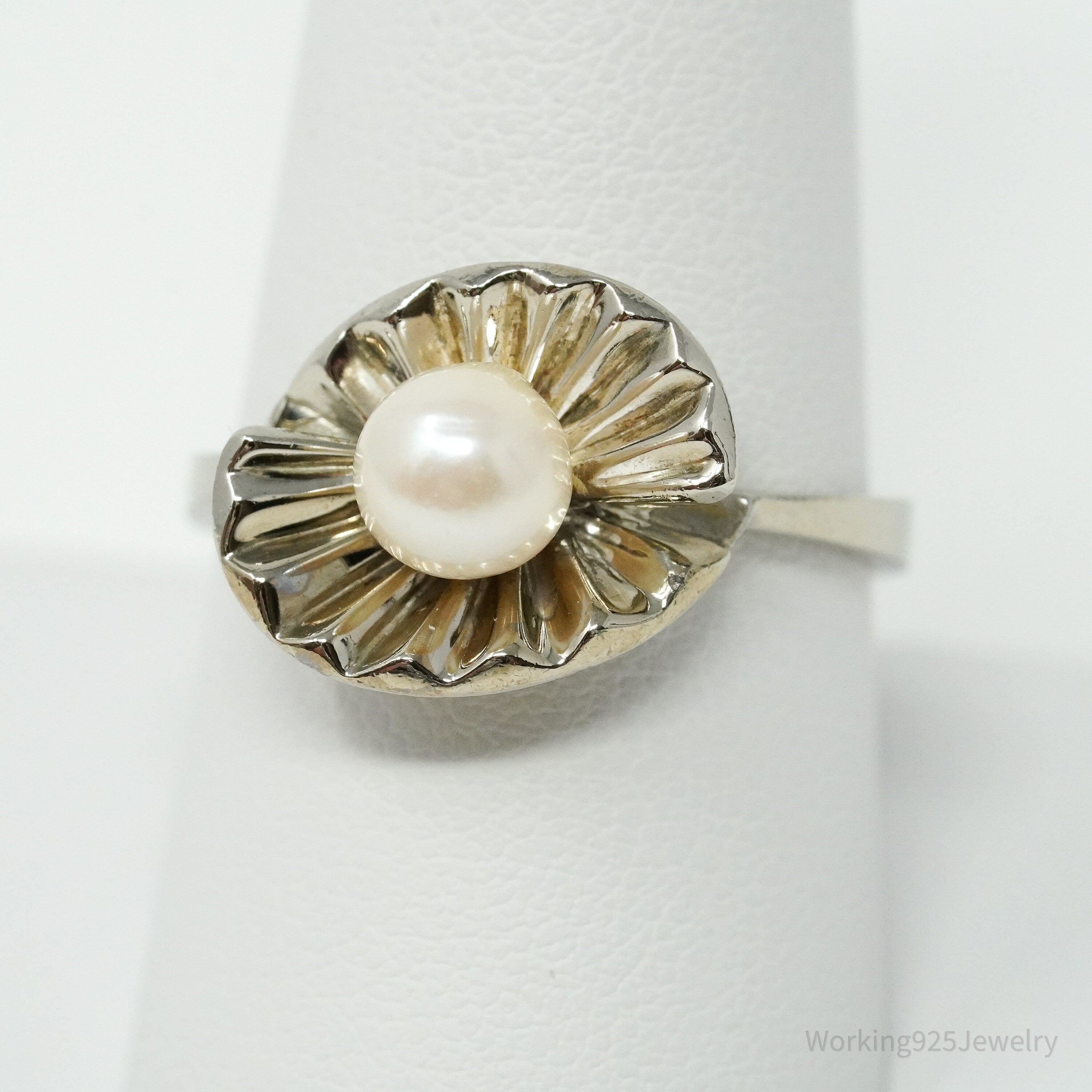 Vintage Pearl Sterling Silver Ring - Size 9