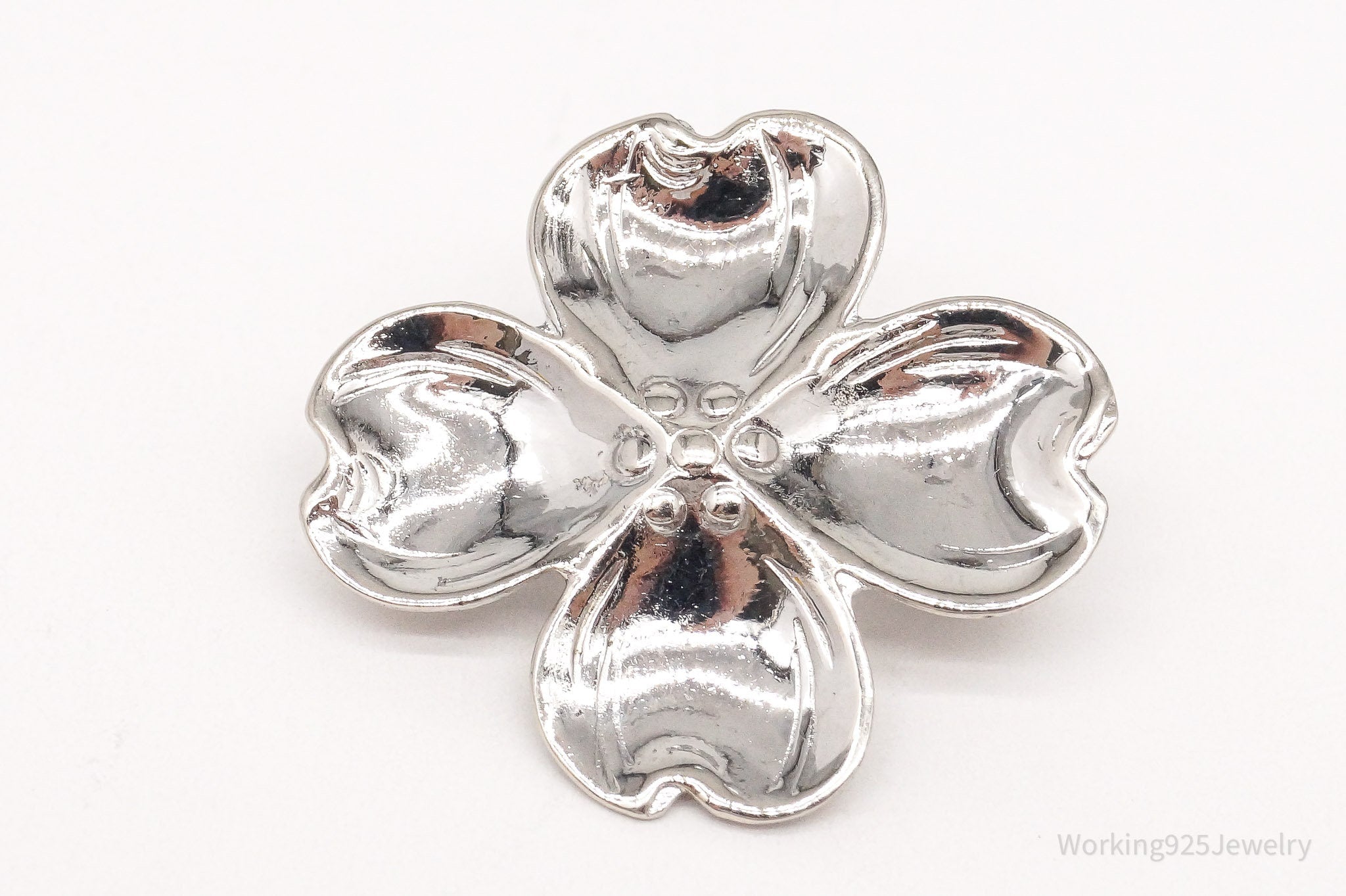 Vintage Designer Lang Dogwood Flower Sterling Silver Brooch Pin