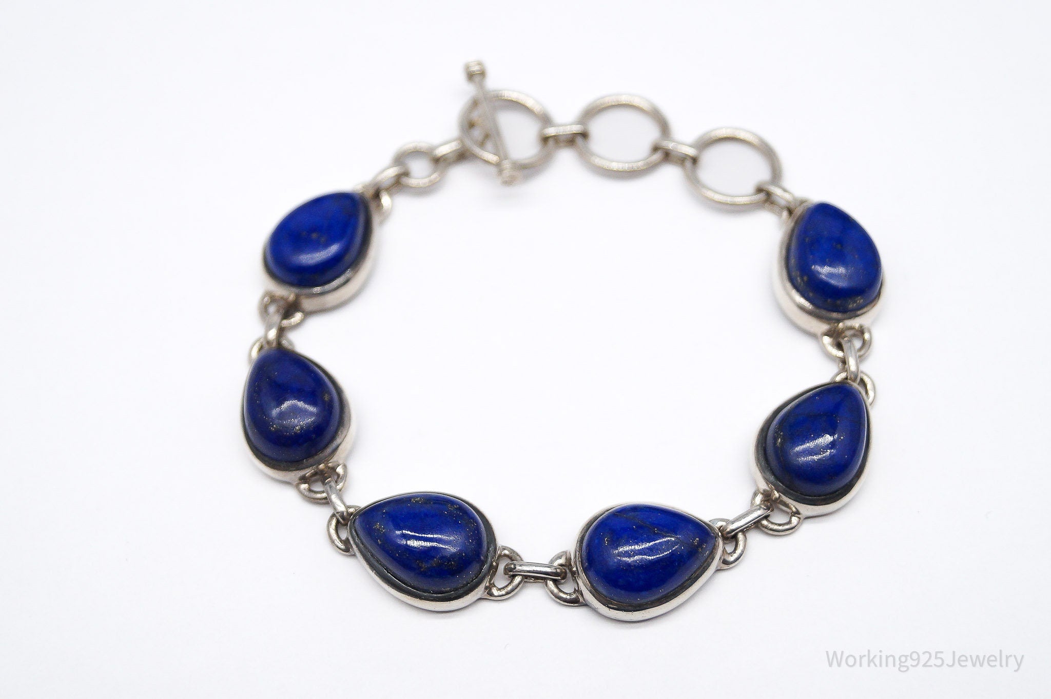 Vintage TGGC Lapis Lazuli Sterling Silver Toggle Bracelet - 7 5/8"