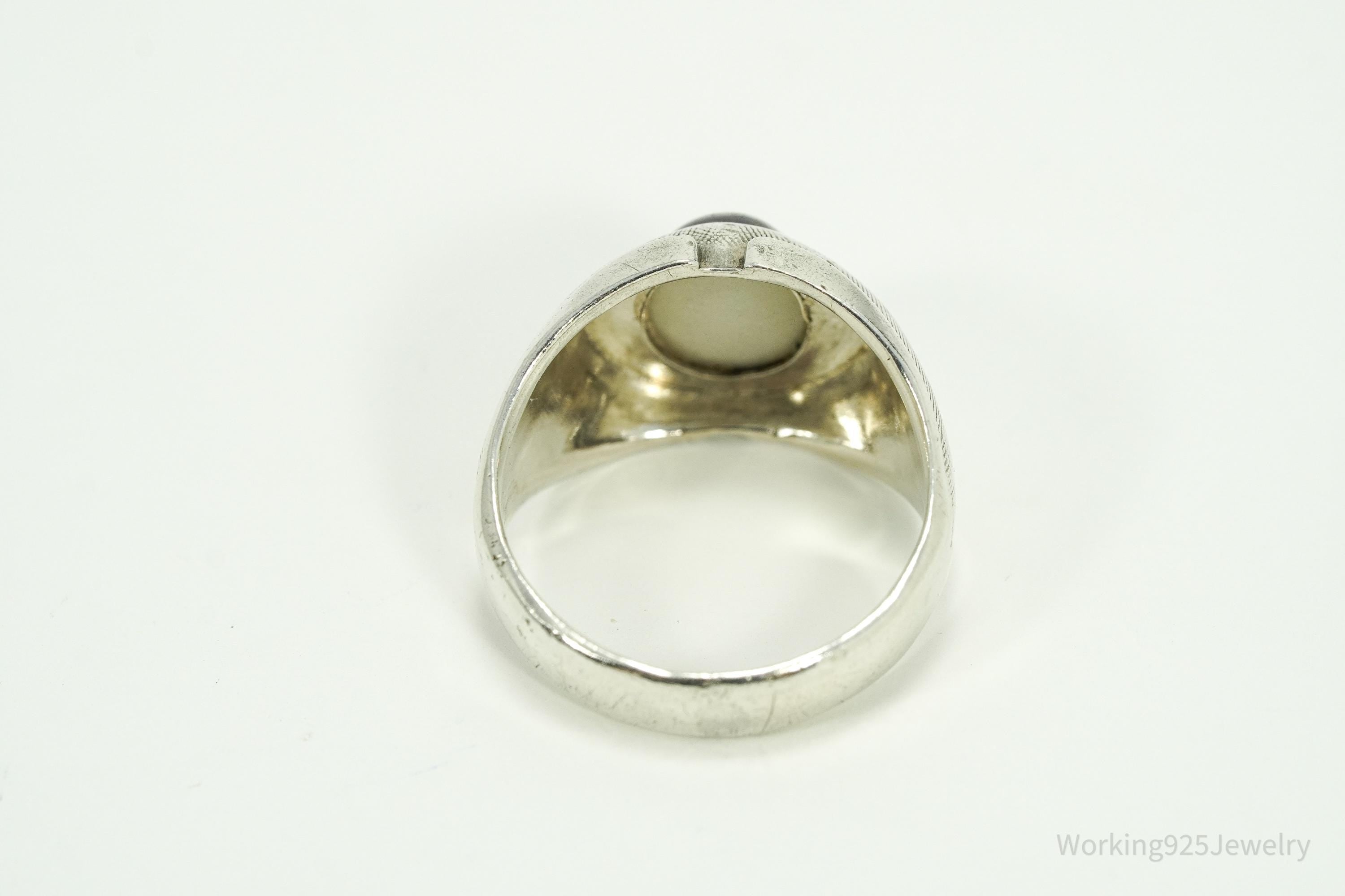 Vintage Vargas Co Amethyst Sterling Silver Cigar Ring - Size 8.75