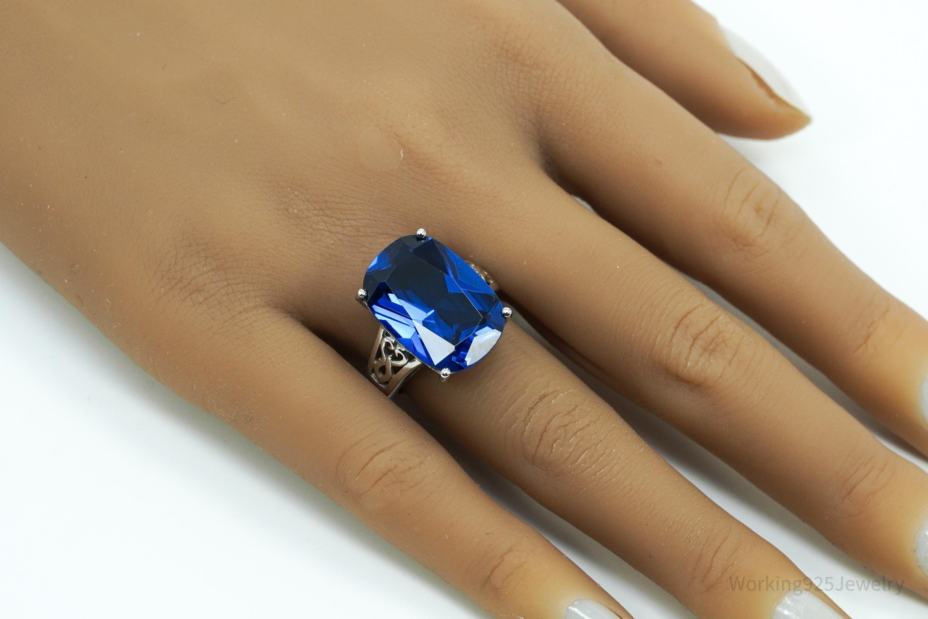 Lab Blue Spinel Rhodium Over Sterling Silver Ring Size 6.75