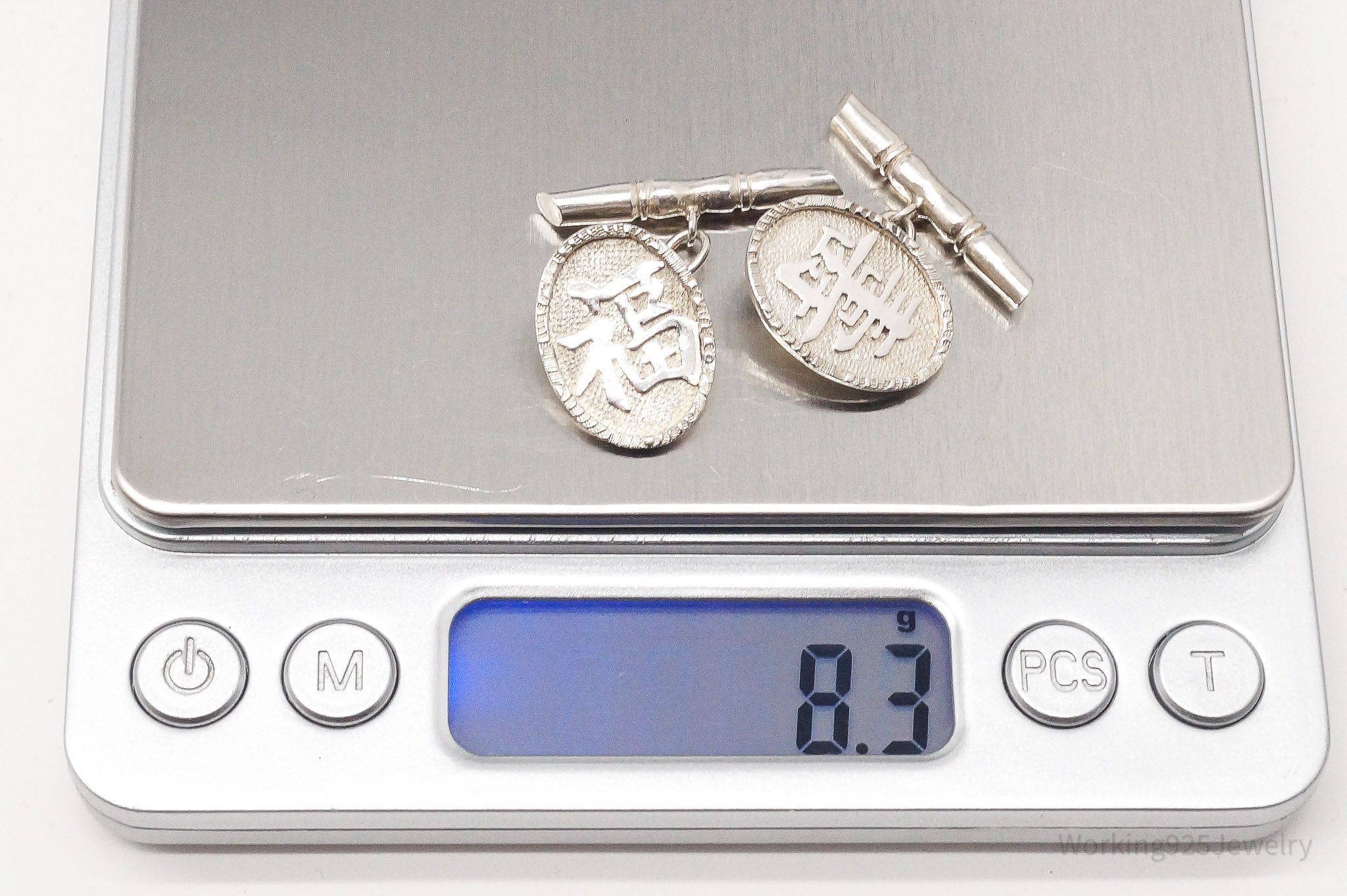 Vintage Chinese Waikee Bamboo 90 Silver Cufflinks