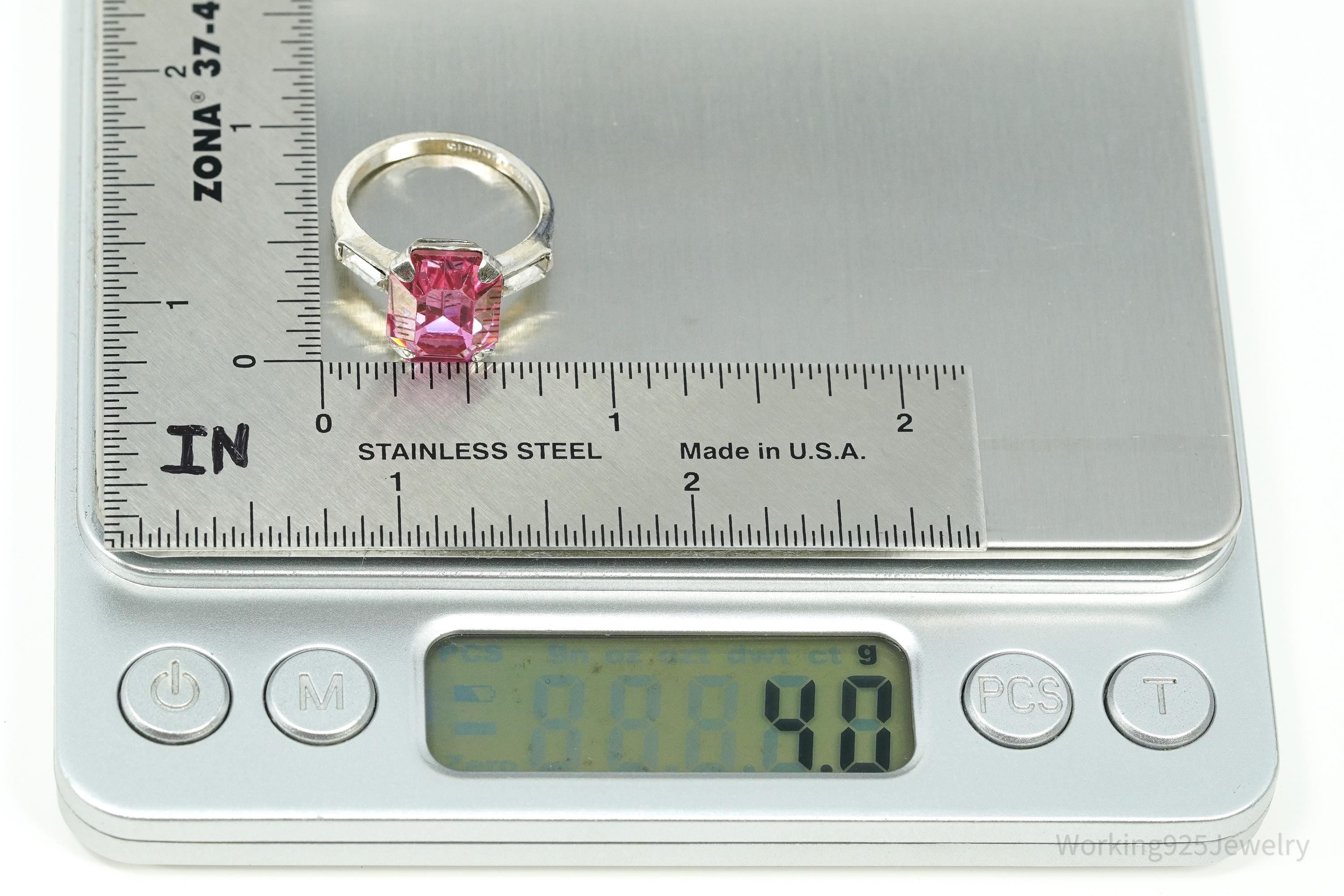 Mid Century Uncas MFG Co Pink & White Stones Sterling Silver Ring - Size 6.5