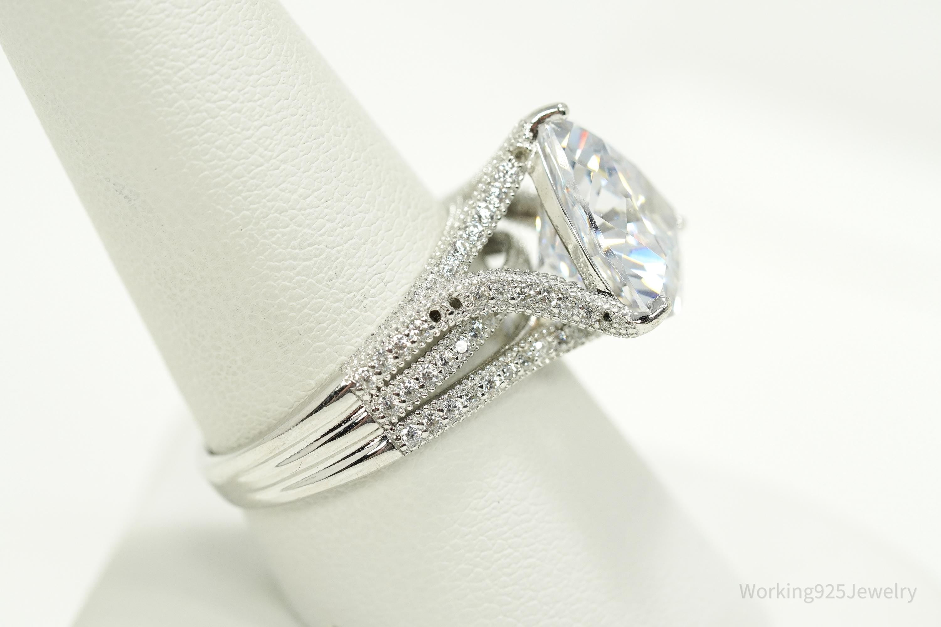 Vintage Large Cubic Zirconia Sterling Silver Ring Size 9