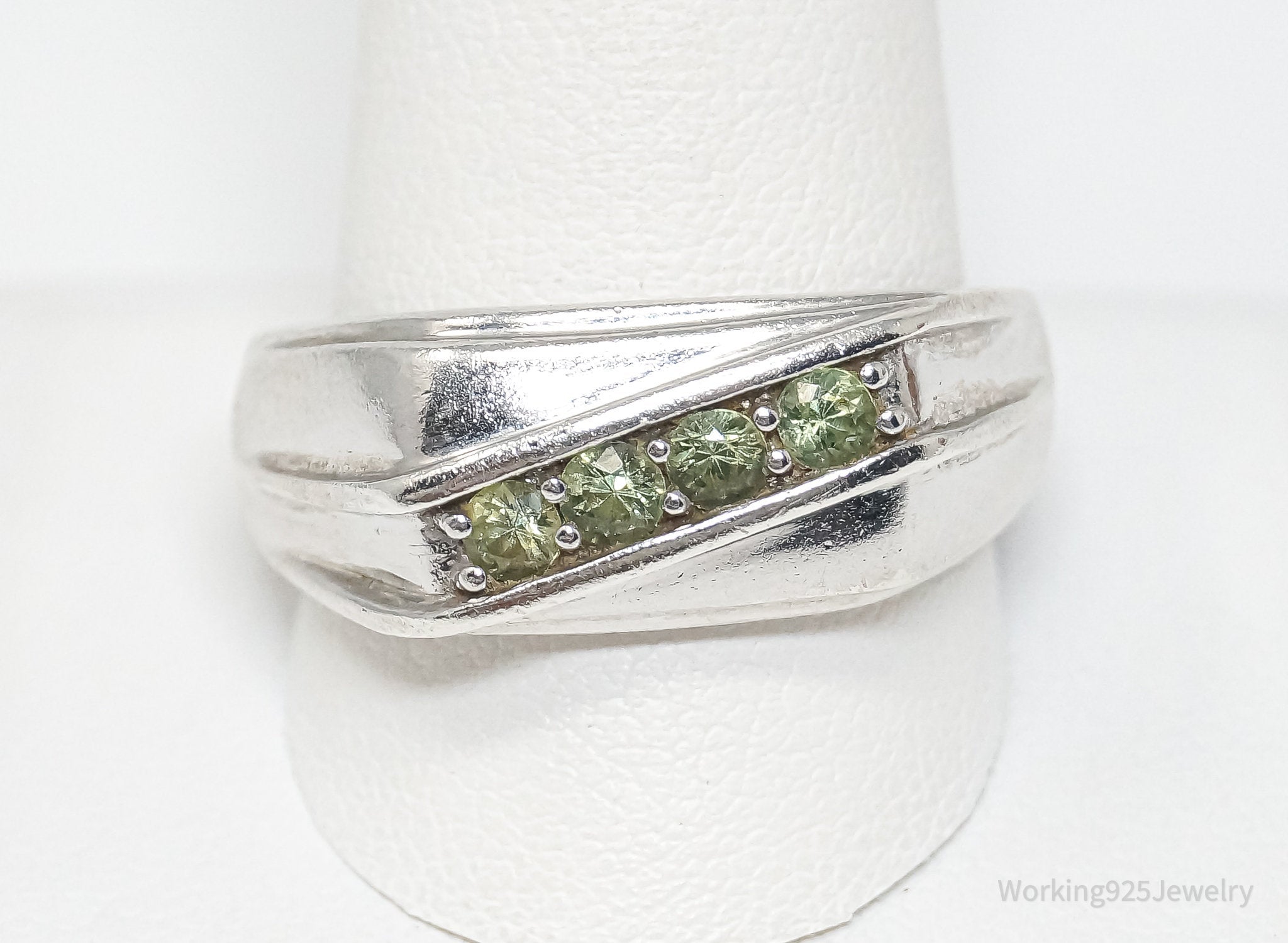 Vintage Peridot Sleek Sterling Silver Ring - Sz 12