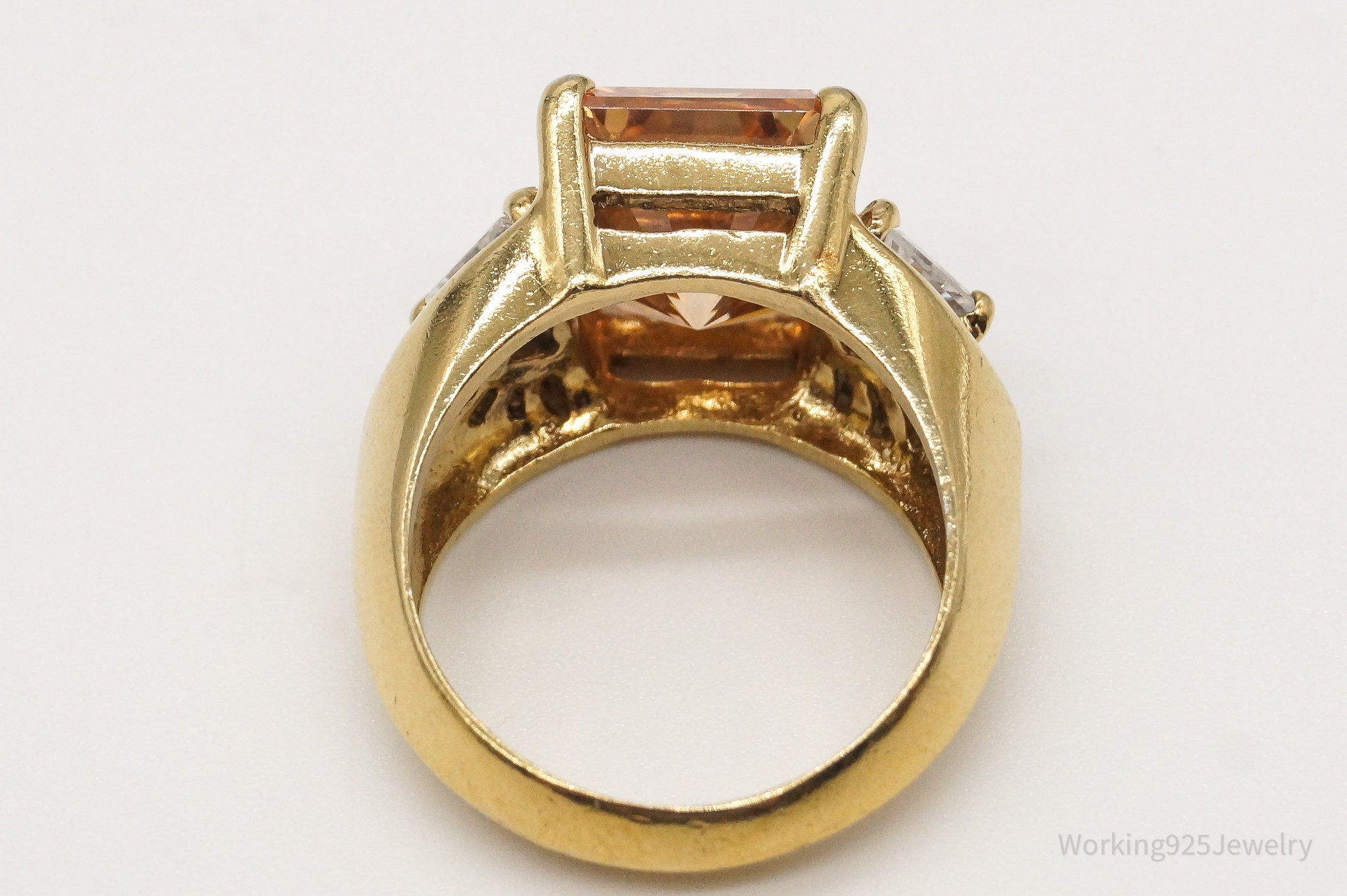 Vintage Orange & White Cubic Zirconia Gold Vermeil Sterling Silver Ring - SZ 6