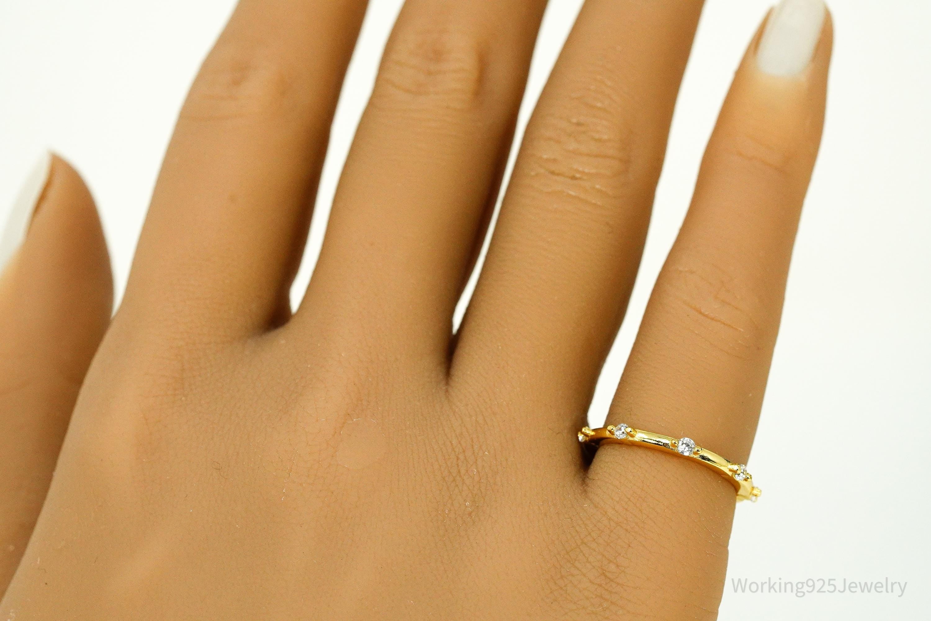 Vintage Cubic Zirconia Gold Vermeil Sterling Silver Ring - Size 5