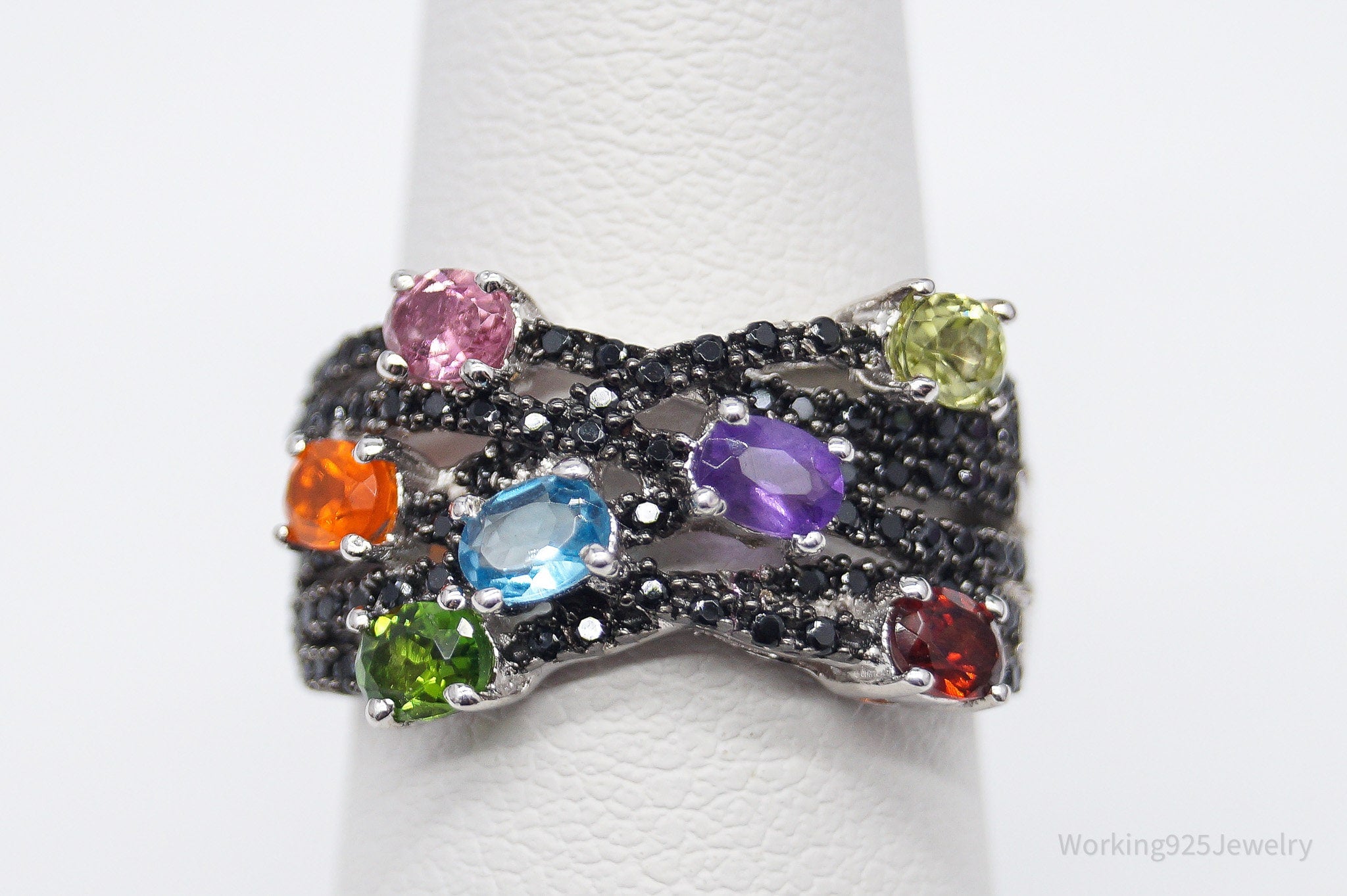 Multi Gemstone Sterling Silver Ring - Size 6