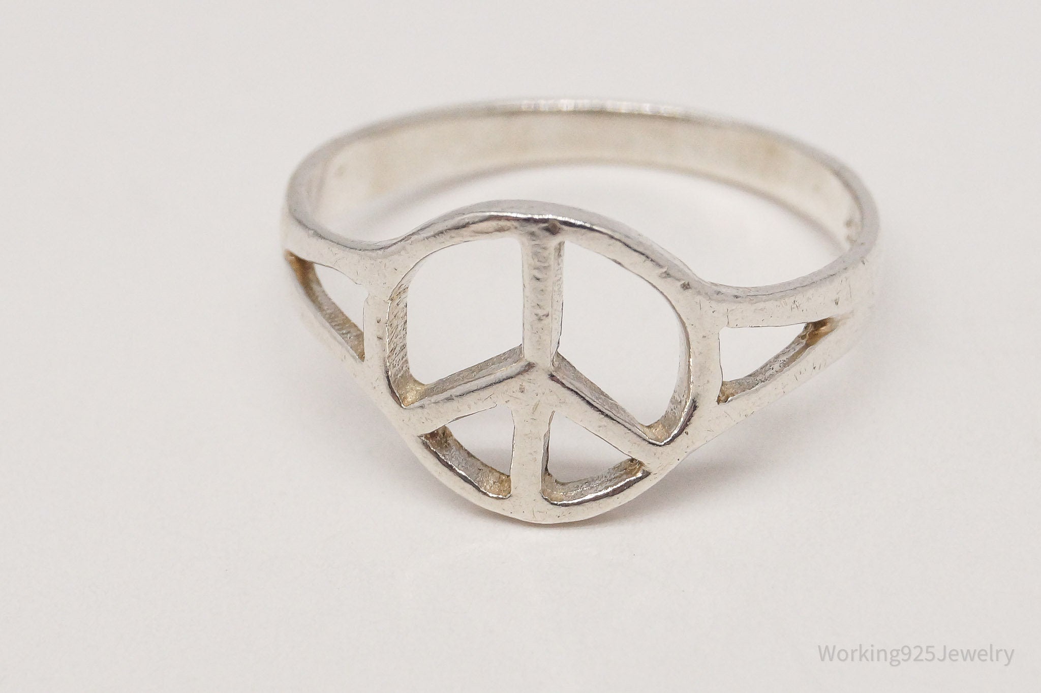 Vintage Peace Sign Sterling Silver Ring - Size 6.5