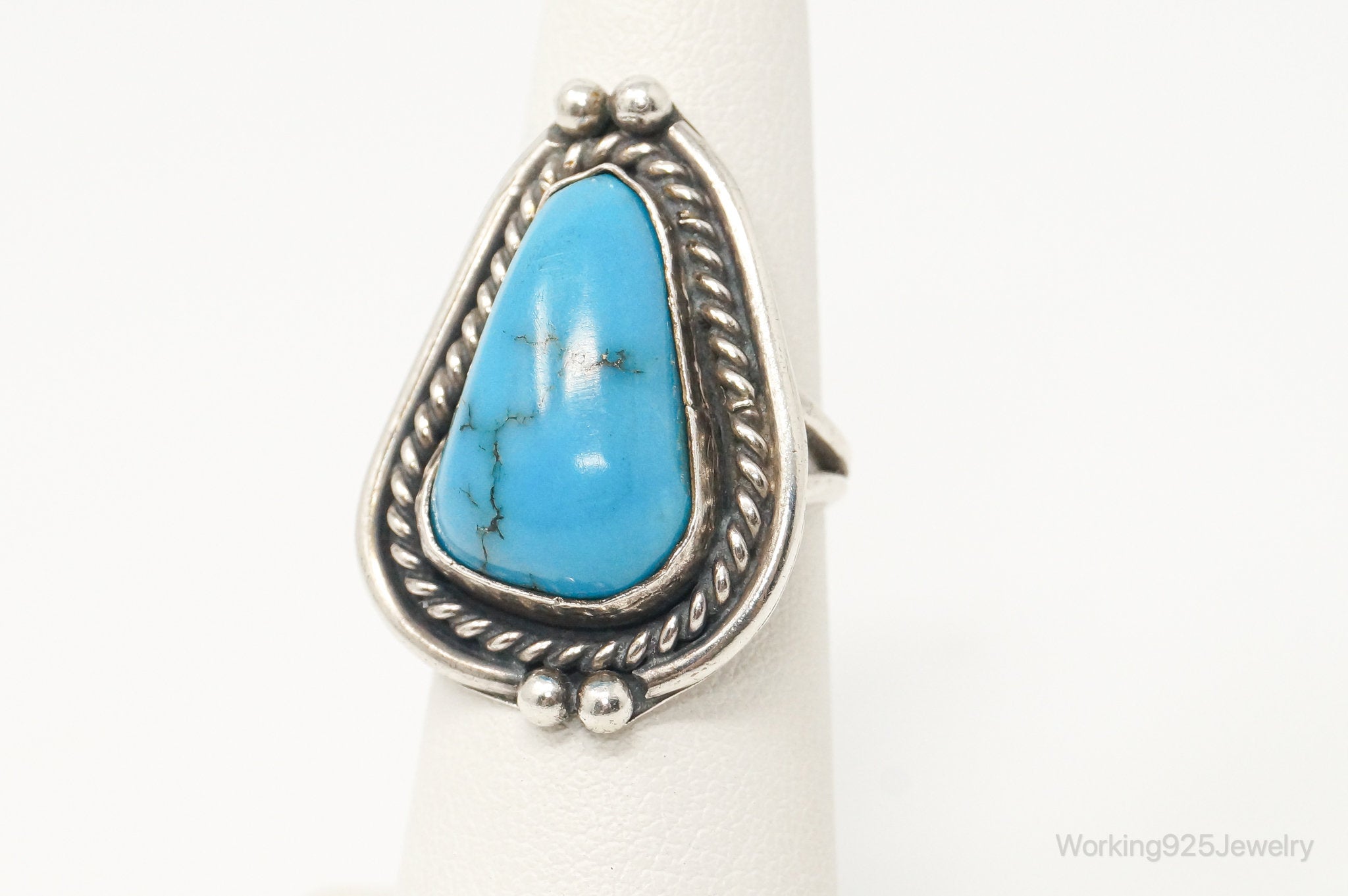 Vintage Native American Turquoise Unsigned Sterling Silver Ring - Sz 5.5