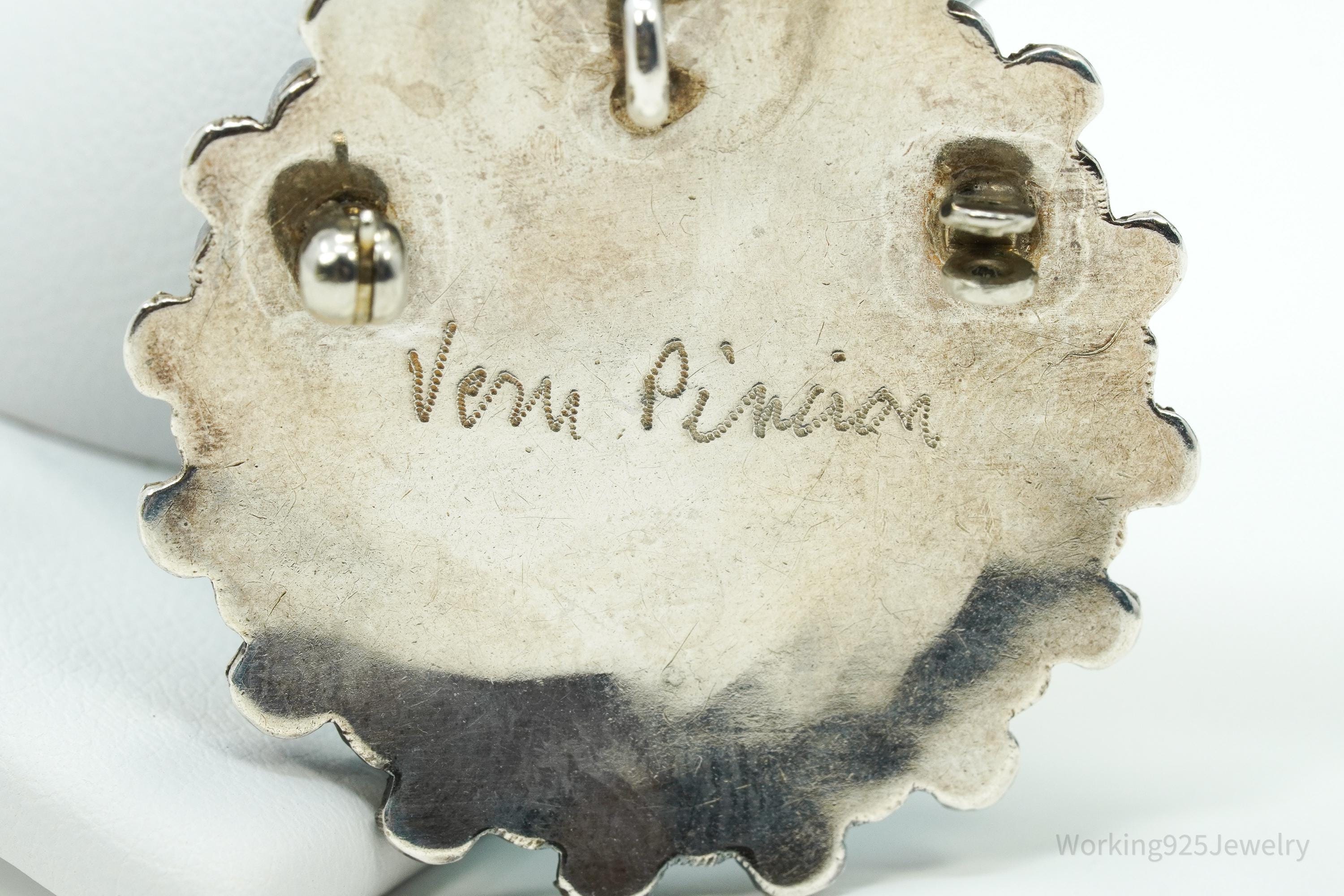 Vintage Native American Turquoise Inlay Silver Necklace Pendant