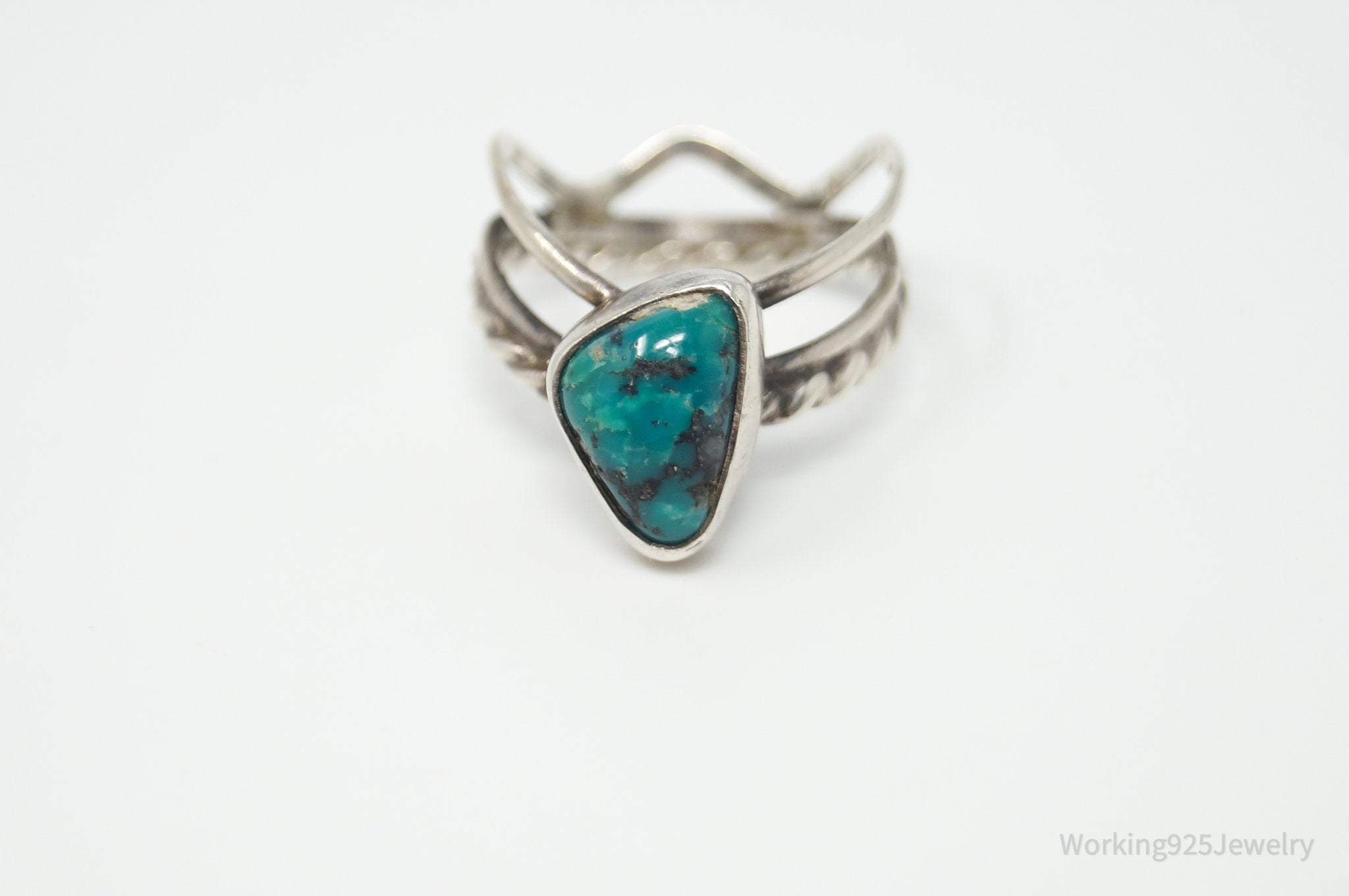 Vtg Native American Turquoise Unsigned Sterling Silver Ring - Sz 5.75