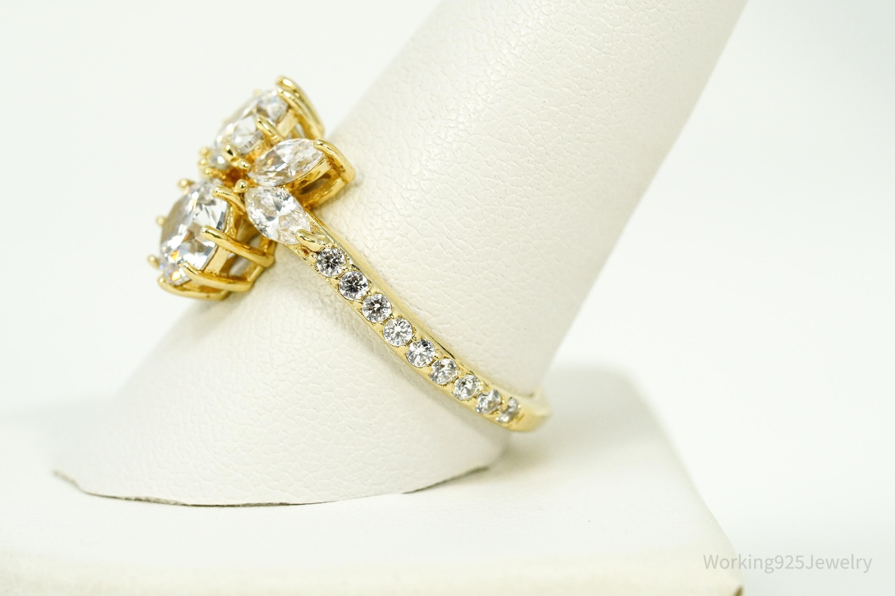 Vintage Jean Dousset Cubic Zirconia Gold Vermeil Sterling Silver Ring - Size 10.25